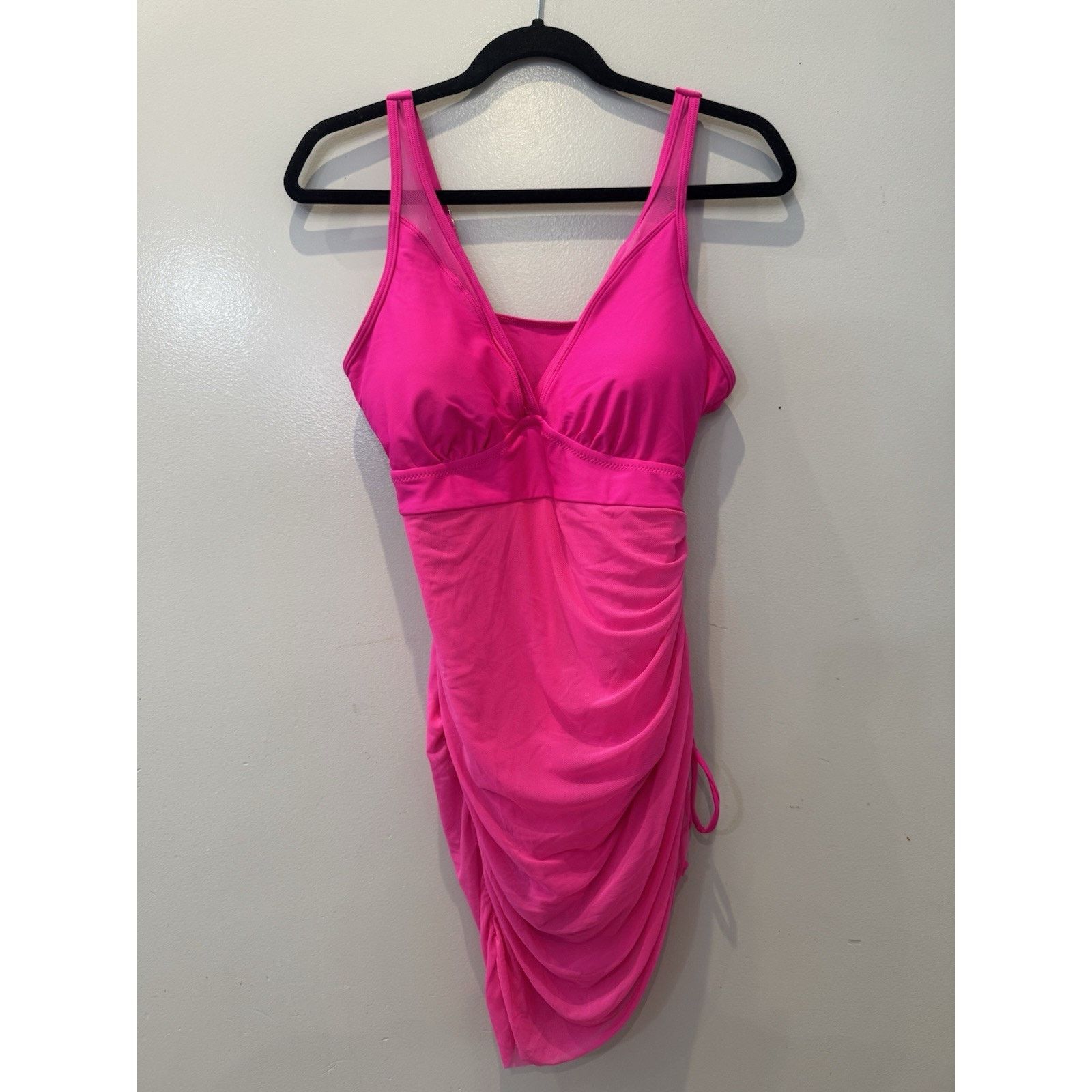 Other Hot Pink Ruched Swim Dress Tankini Swimsuit Mesh Cover Up Size XL / US 12-14 / IT 48-50 - 1 Thumbnail