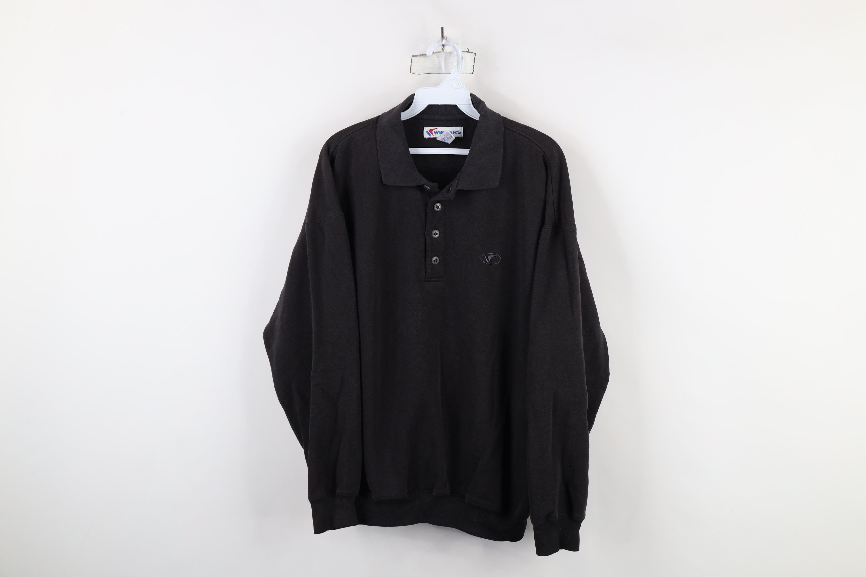 Vintage Vintage 90s Streetwear Collared Pullover Sweatshirt Black Size US L / EU 52-54 / 3 - 1 Thumbnail