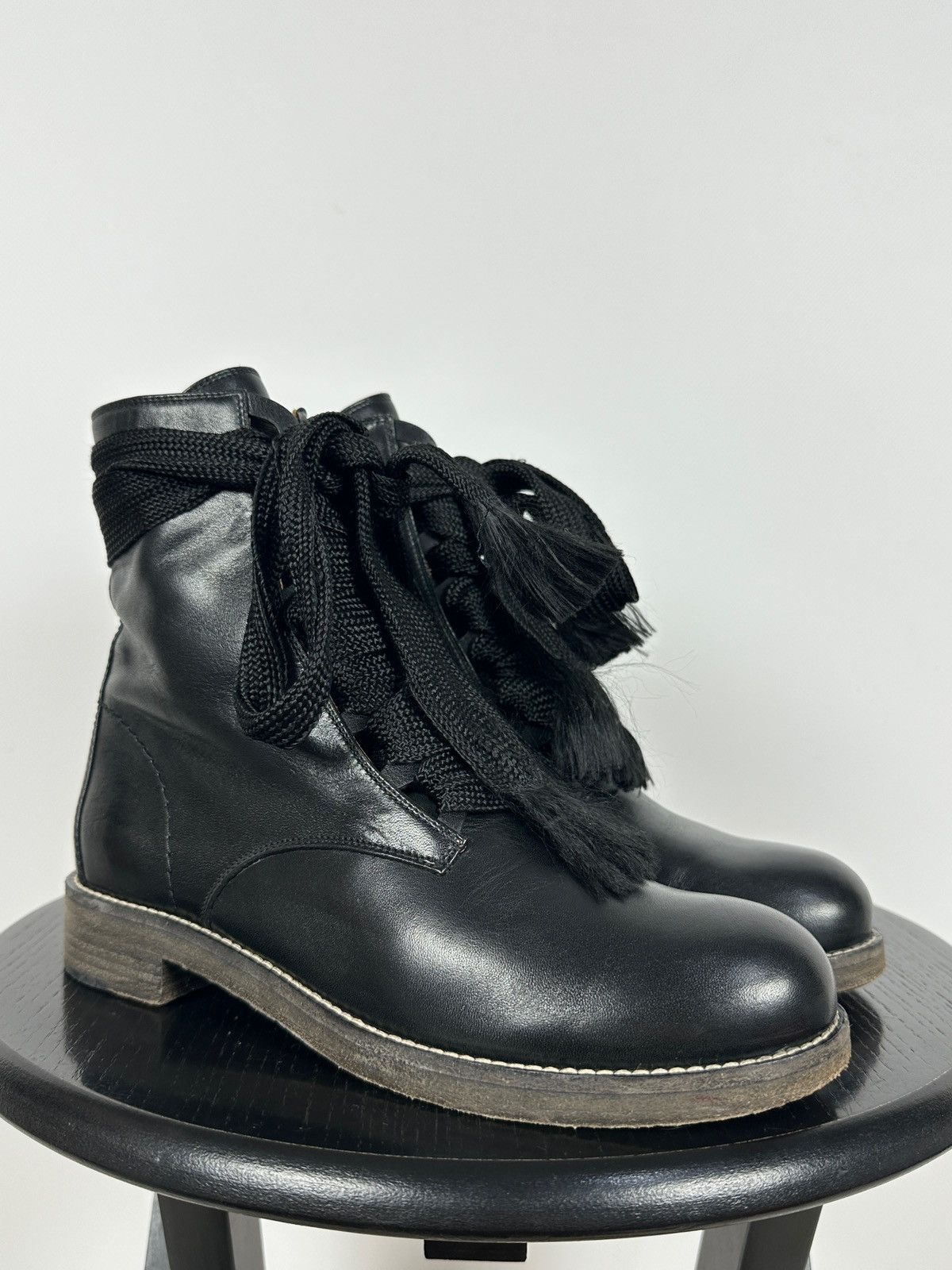 Chloe Chloe Harper Black Leather Combat Lace Up Ankle Boots Size US 6 / IT 36 - 10 Thumbnail