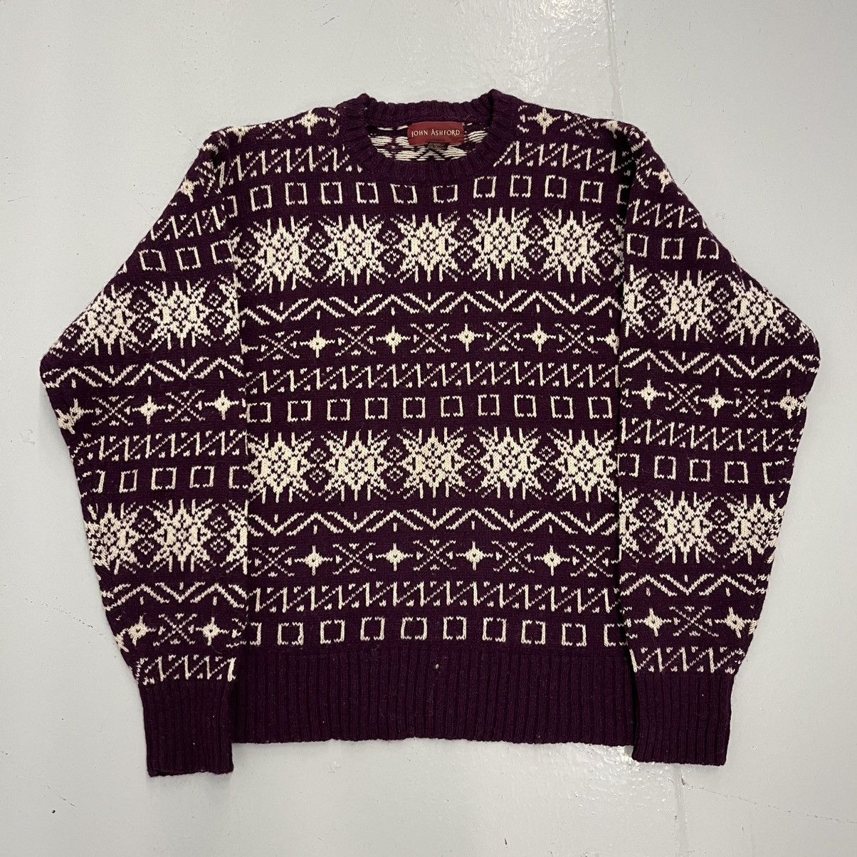 Other Vintage 90s John Ashford Purple Pattern Wool Sweater Size US M / EU 48-50 / 2 - 1 Thumbnail