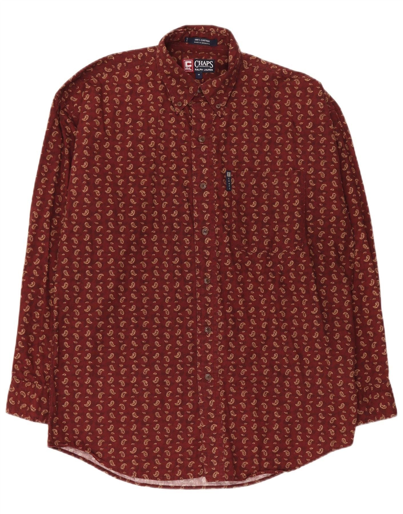 Chaps Ralph Lauren Mens Shirt Medium Burgundy Paisley Cotton Size US M / EU 48-50 / 2 - 1 Thumbnail