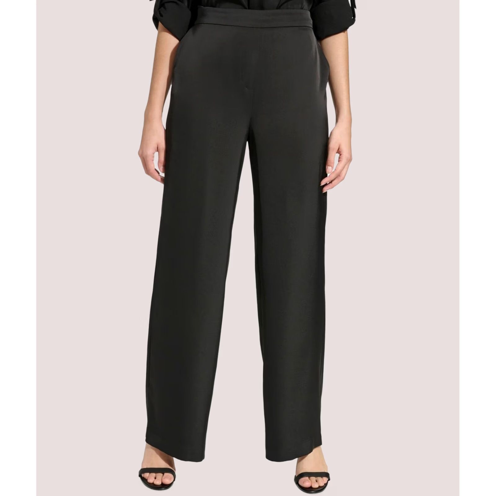 Calvin Klein Calvin Klein Womens Dress Pants Large black Satin Pull On Wide Leg Size 36" / US 14 / IT 50 - 1 Thumbnail