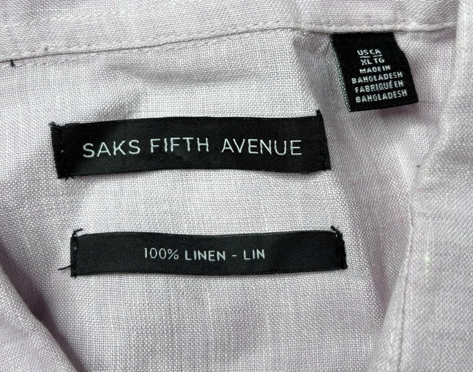 Saks Fifth Avenue Saks Fifth Avenue Shirt Mens XL 100% Linen Light Pink Pocket Size US XL / EU 56 / 4 - 2 Thumbnail