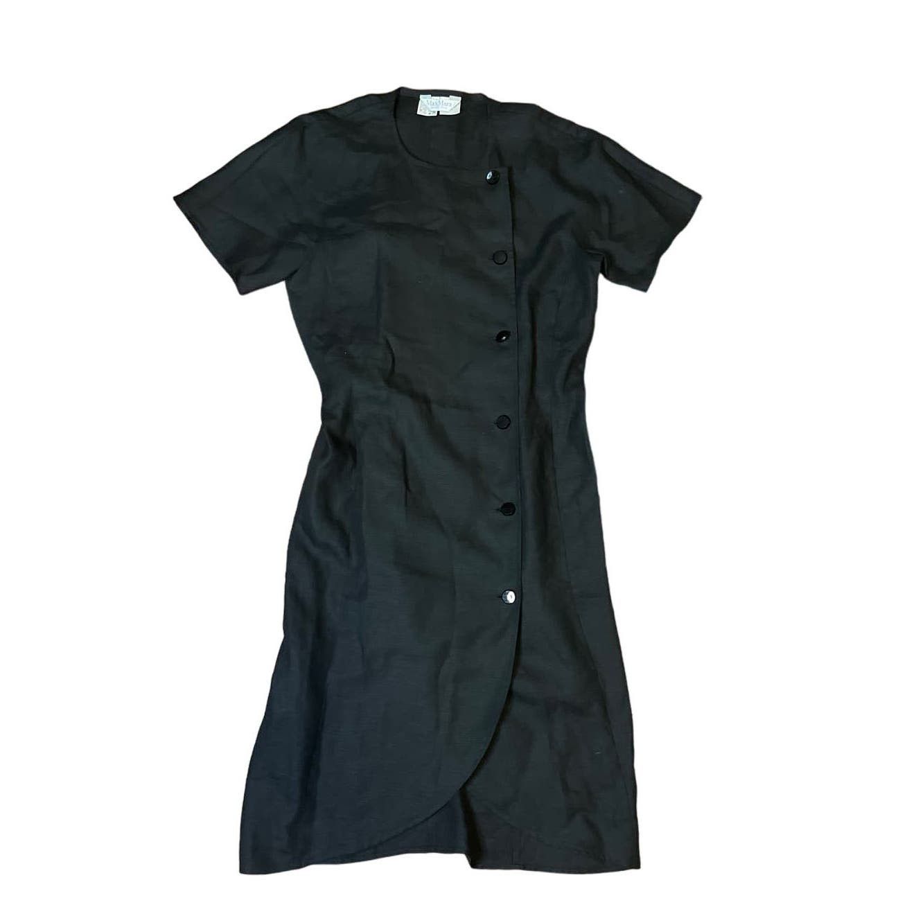 image of Max Mara Black Linen Dress With Buttons Size 10, Women's