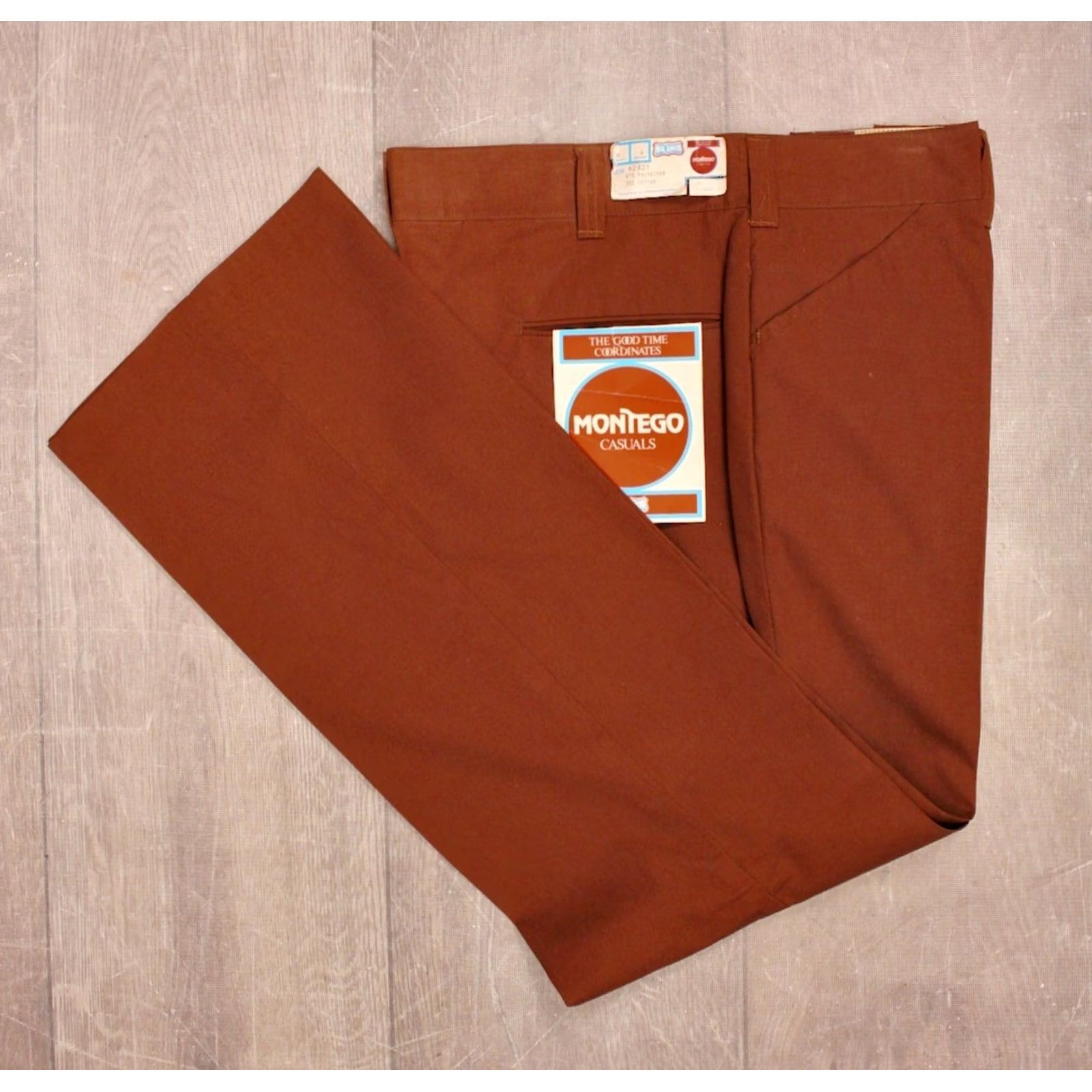 Vintage VINTAGE Big Smith Pants 37x32 1970s Brown PolyCotton Disco Casuals Mens Size US 37 - 2 Thumbnail