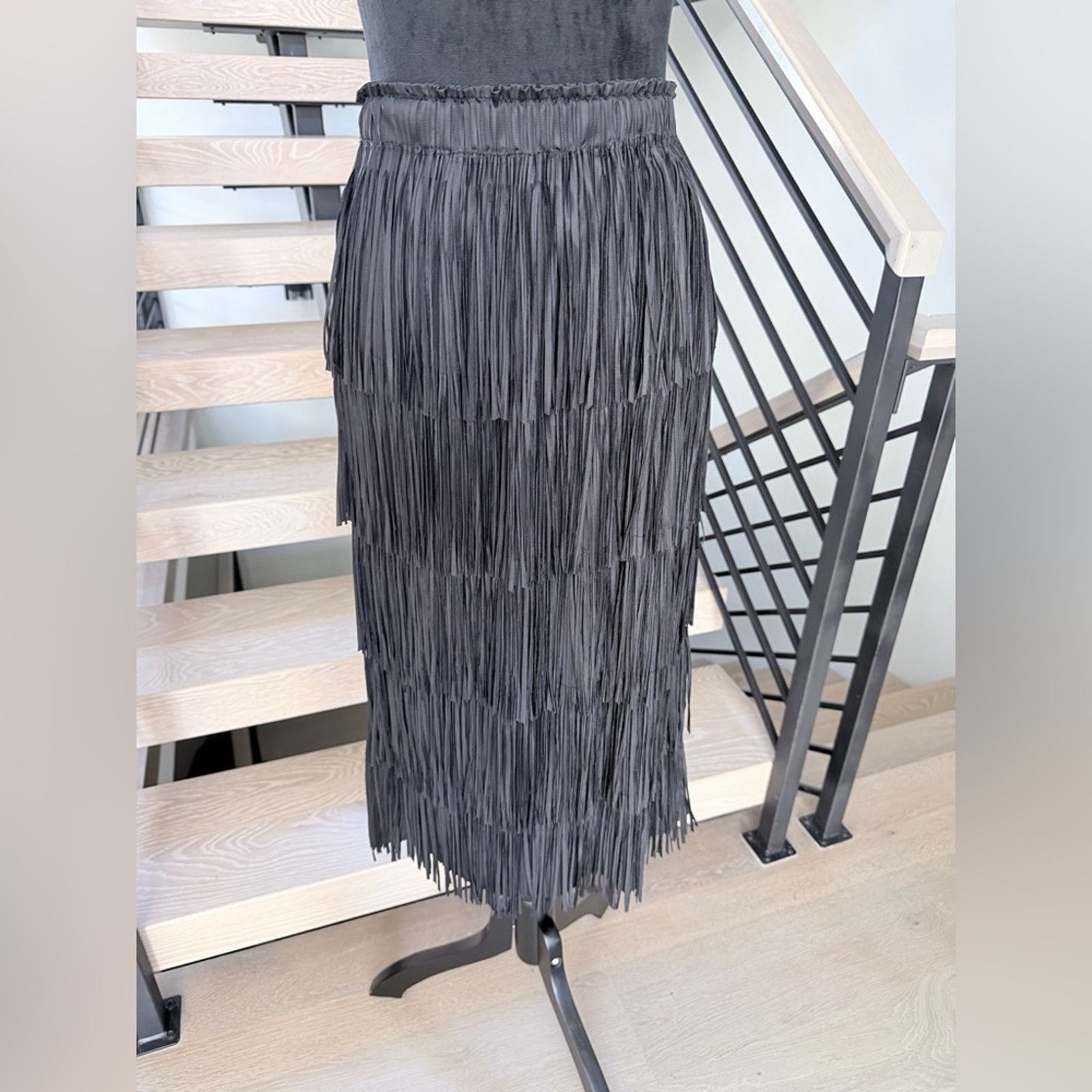 Other New Y2K Boho Western Black Fringe Skirt Faux Leather Look Size 27" / US 4 / IT 40 - 1 Thumbnail