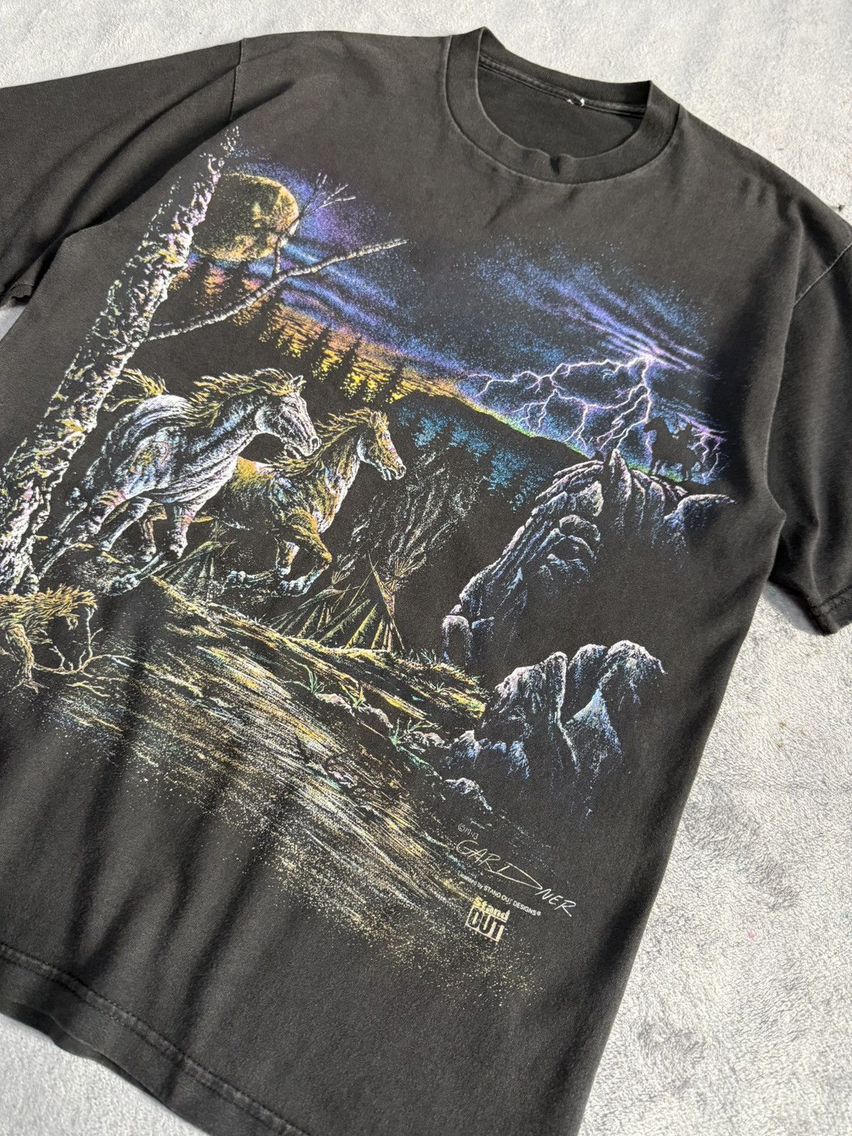 Vintage Vintage 90s Wild Horses Nature Moonlight & Thunder Art Shirt Size US M / EU 48-50 / 2 - 2 Thumbnail