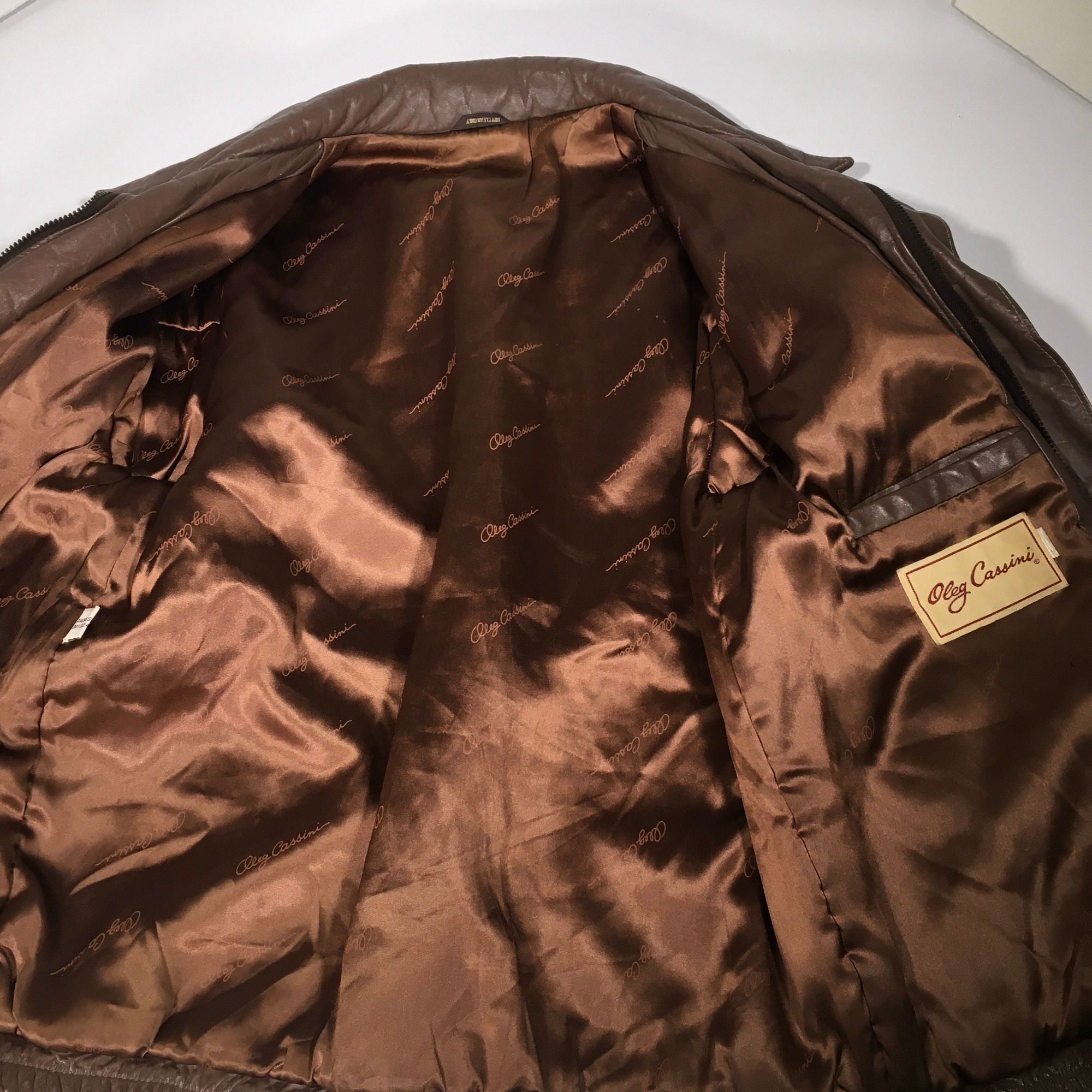 Oleg Cassini Vtg Oleg Cassini Brown Leather Coat Insulated Biker Jacket Size US L / EU 52-54 / 3 - 3 Thumbnail