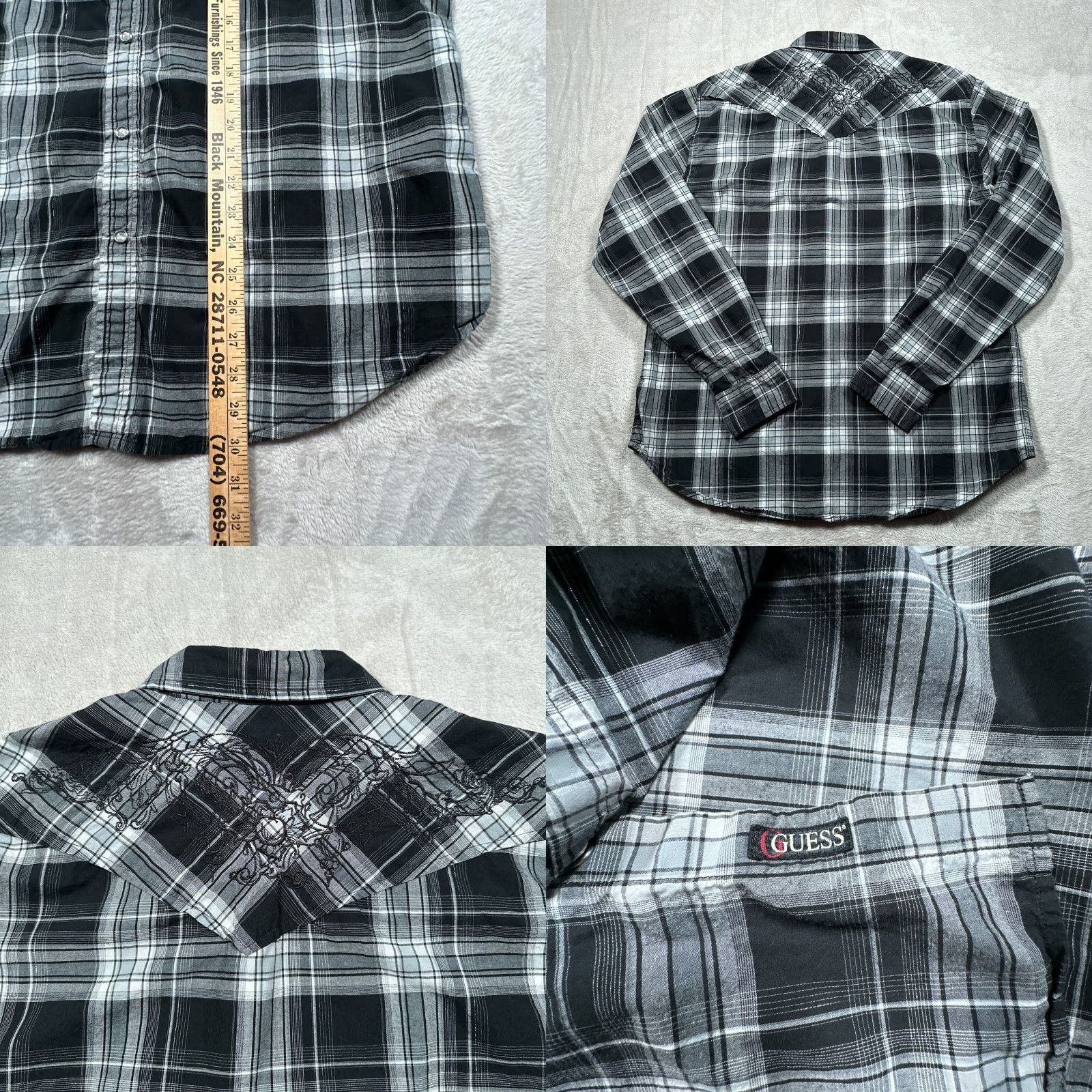 Guess VINTAGE Guess Mens Shirt 2XL Long Sleeve Black Plaid Western Cowboy Embroidered Snap Button-Up Size US XXL / EU 58 / 5 - 8 Thumbnail