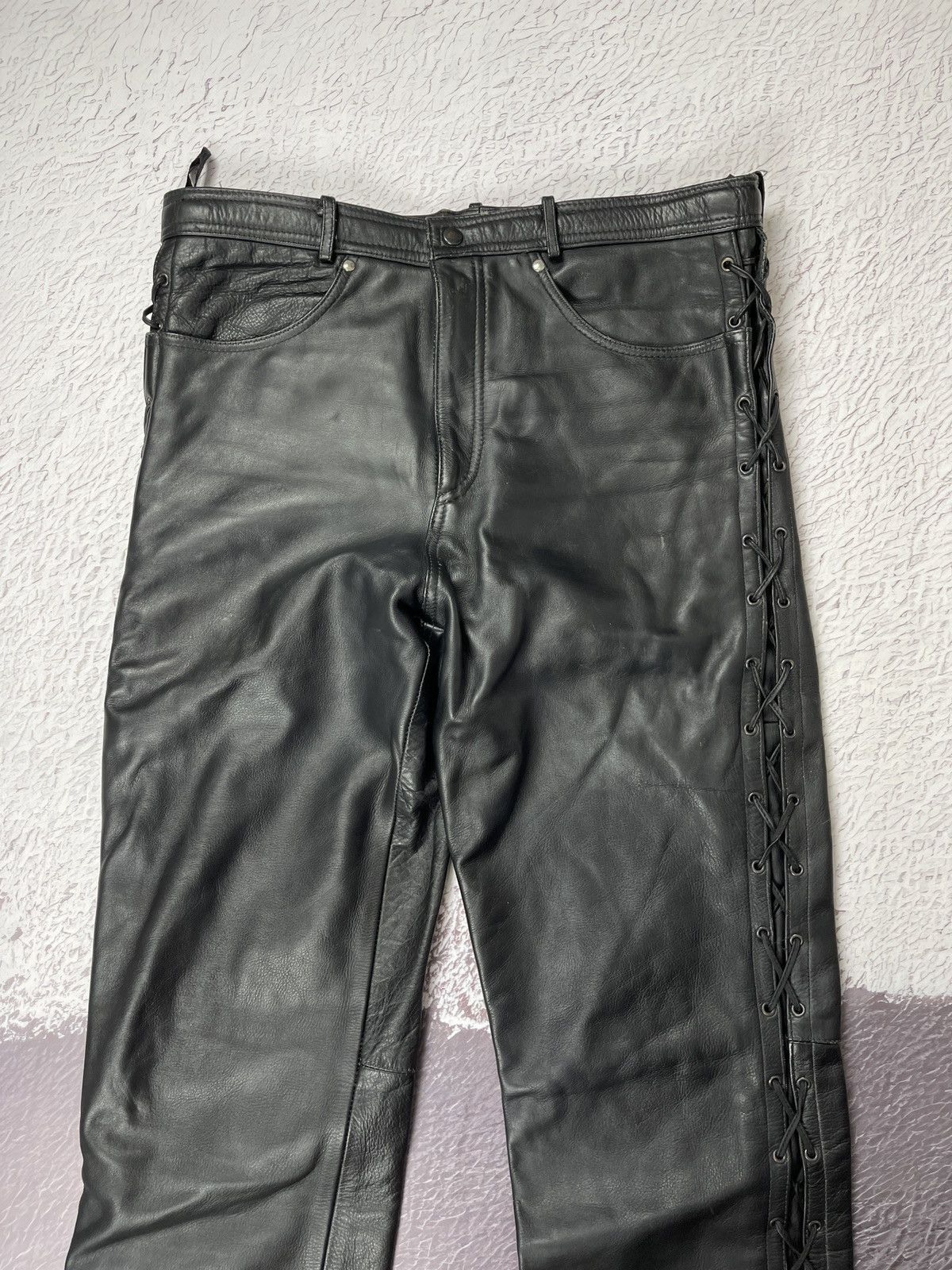 Leather Vintage Genuine Leather black motorcycle pants Versace style Size US 34 / EU 50 - 7 Thumbnail