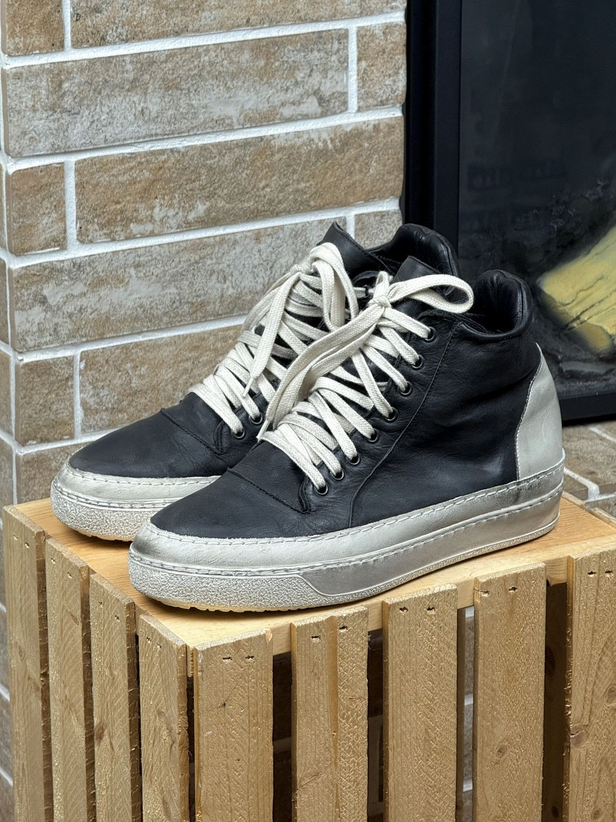 Masnada Masnada Leather Double Sole Black Hi Top Sneakers Size US 7 / EU 40 - 1 Thumbnail