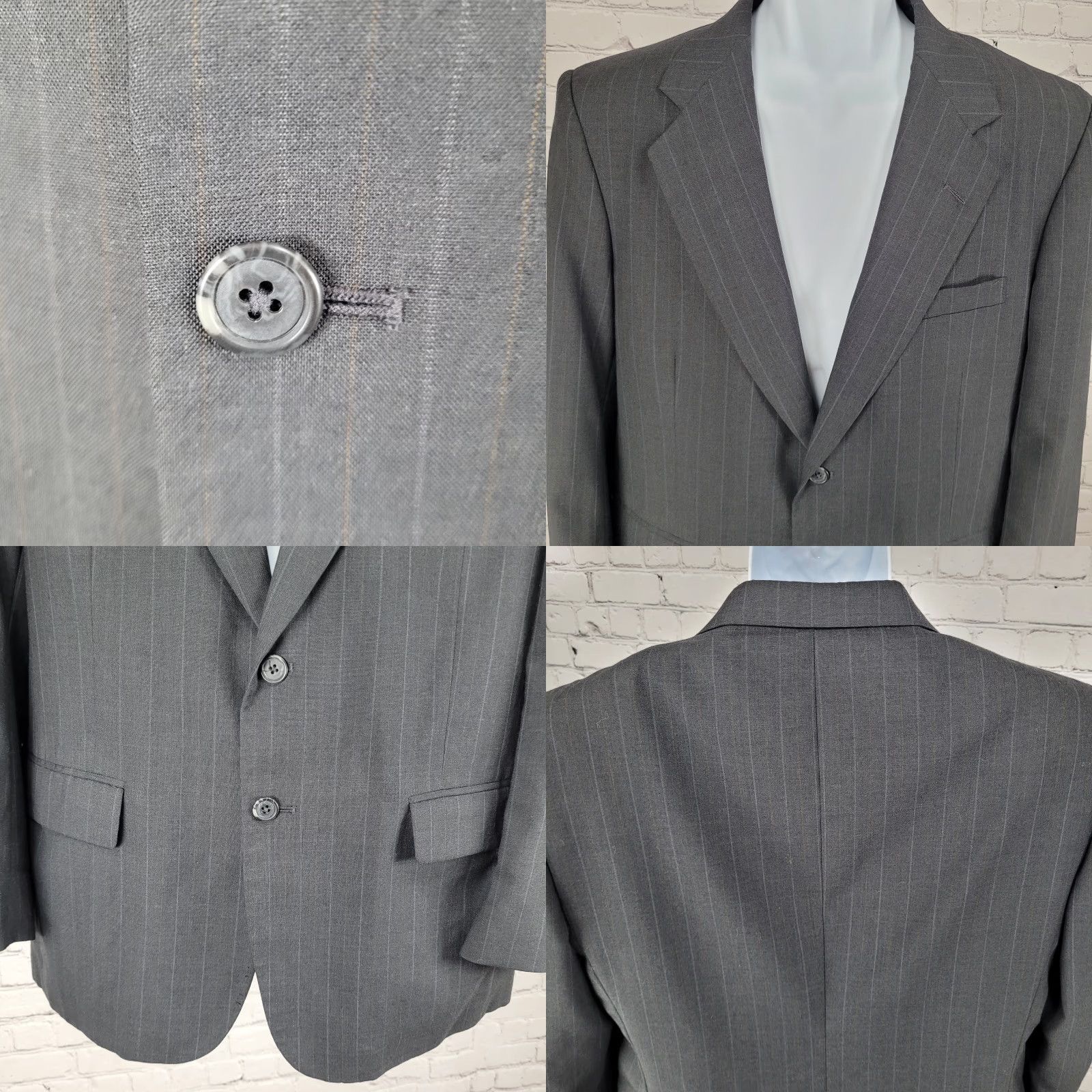 Vintage Towncraft Blazer Sport Coat Grey Worsted Wool Blend Pinstriped 2 Button Size 42 Size 42R - 8 Thumbnail