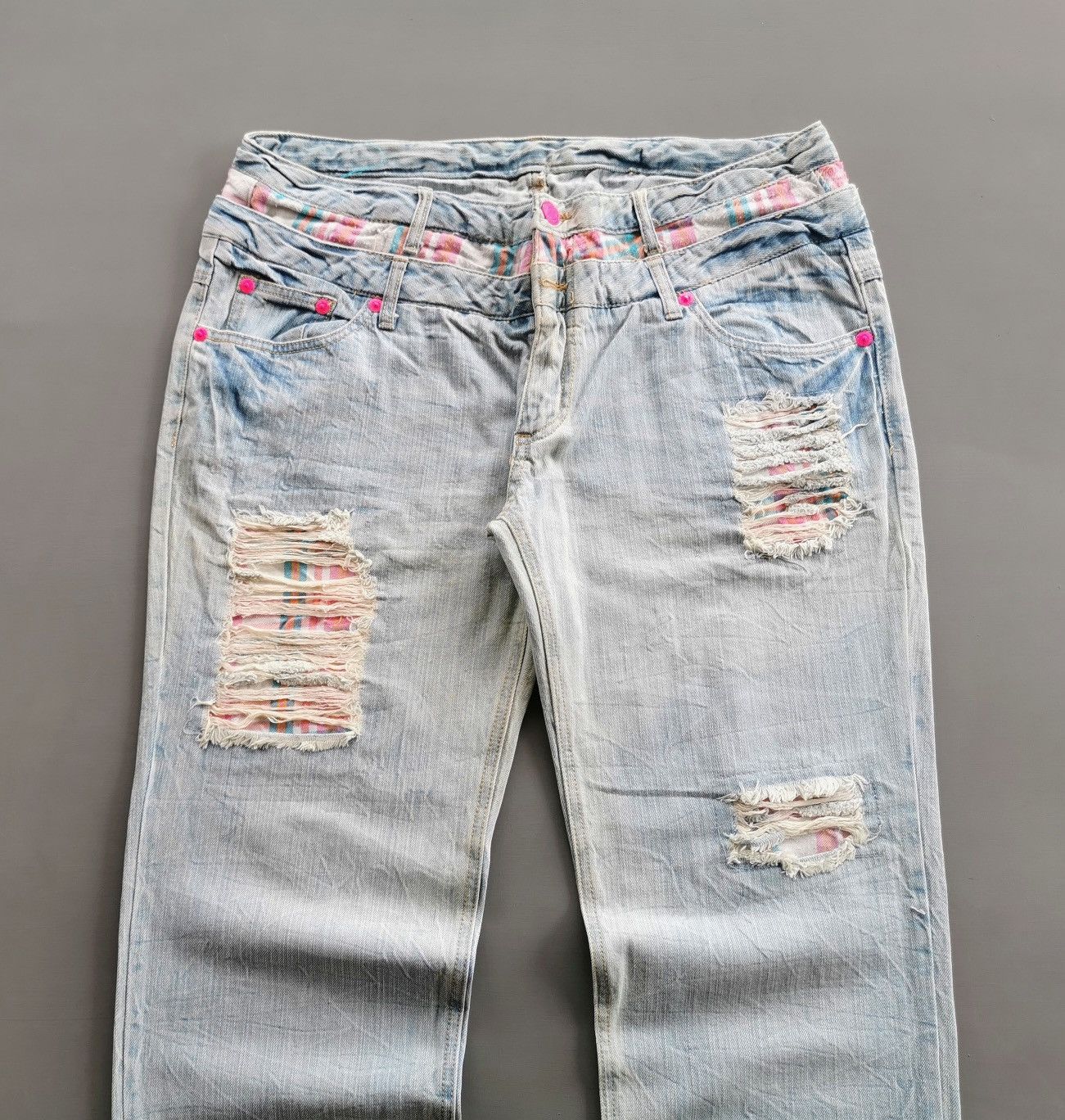 If Six Was Nine Unbrand Double Waist Patchwork Distressed Jeans Size US 37 - 3 Thumbnail