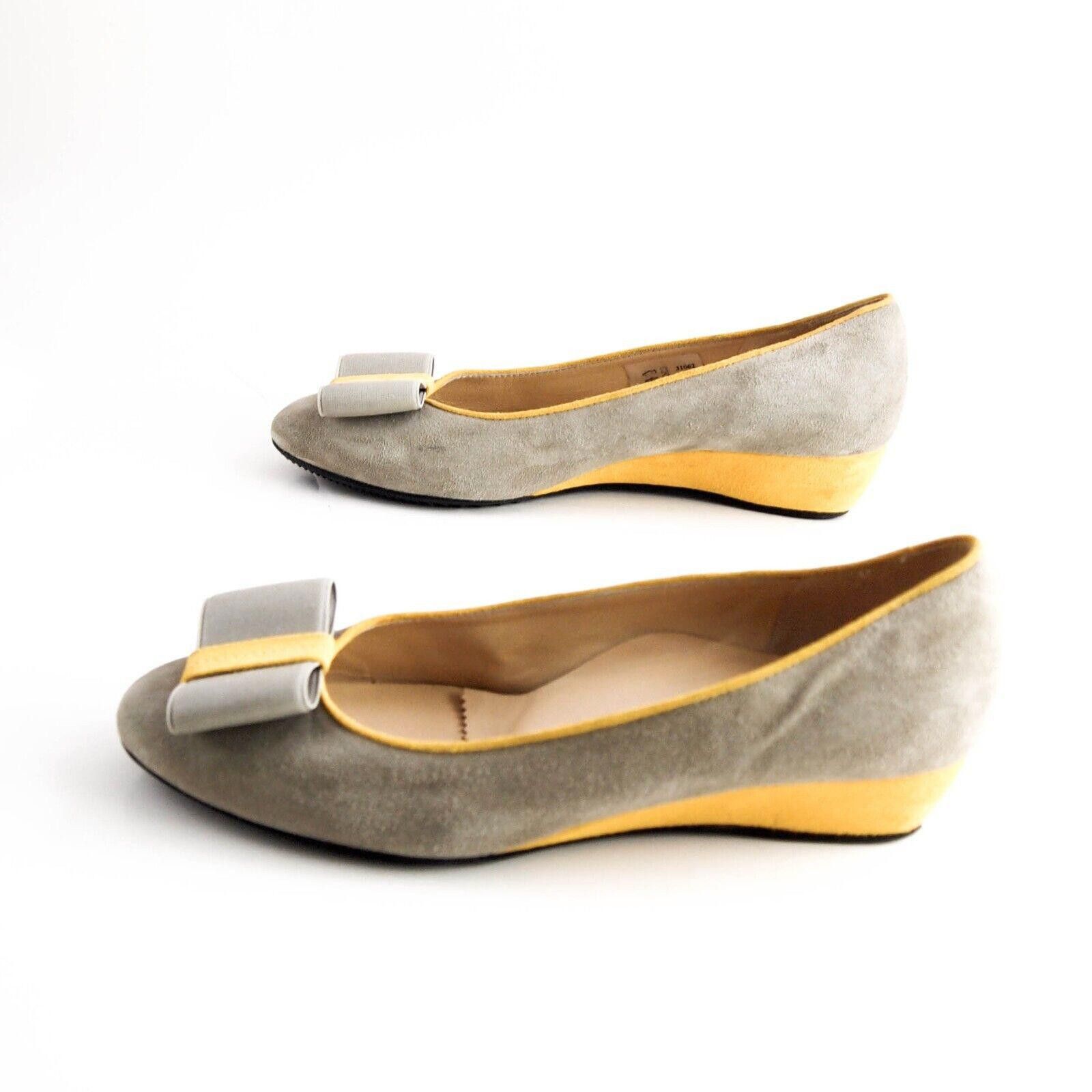 Designer Brunate Bow Loafers Low Wedge Gray Yellow Suede US 9 EU 39 Size US 9 / IT 39 - 3 Thumbnail