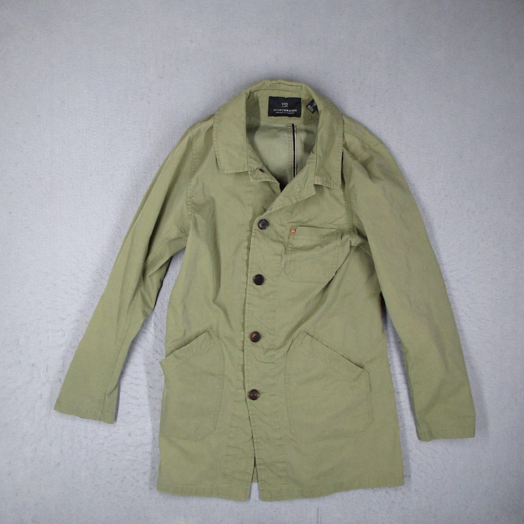 Scotch & Soda Scotch & Soda Coat Mens S Green Canvas Overcoat Heavy Duty Utility 1015-4222 Army Outdoor Casual Workwear | Mens Coat | Green | S Size US S / EU 44-46 / 1 - 2 Thumbnail