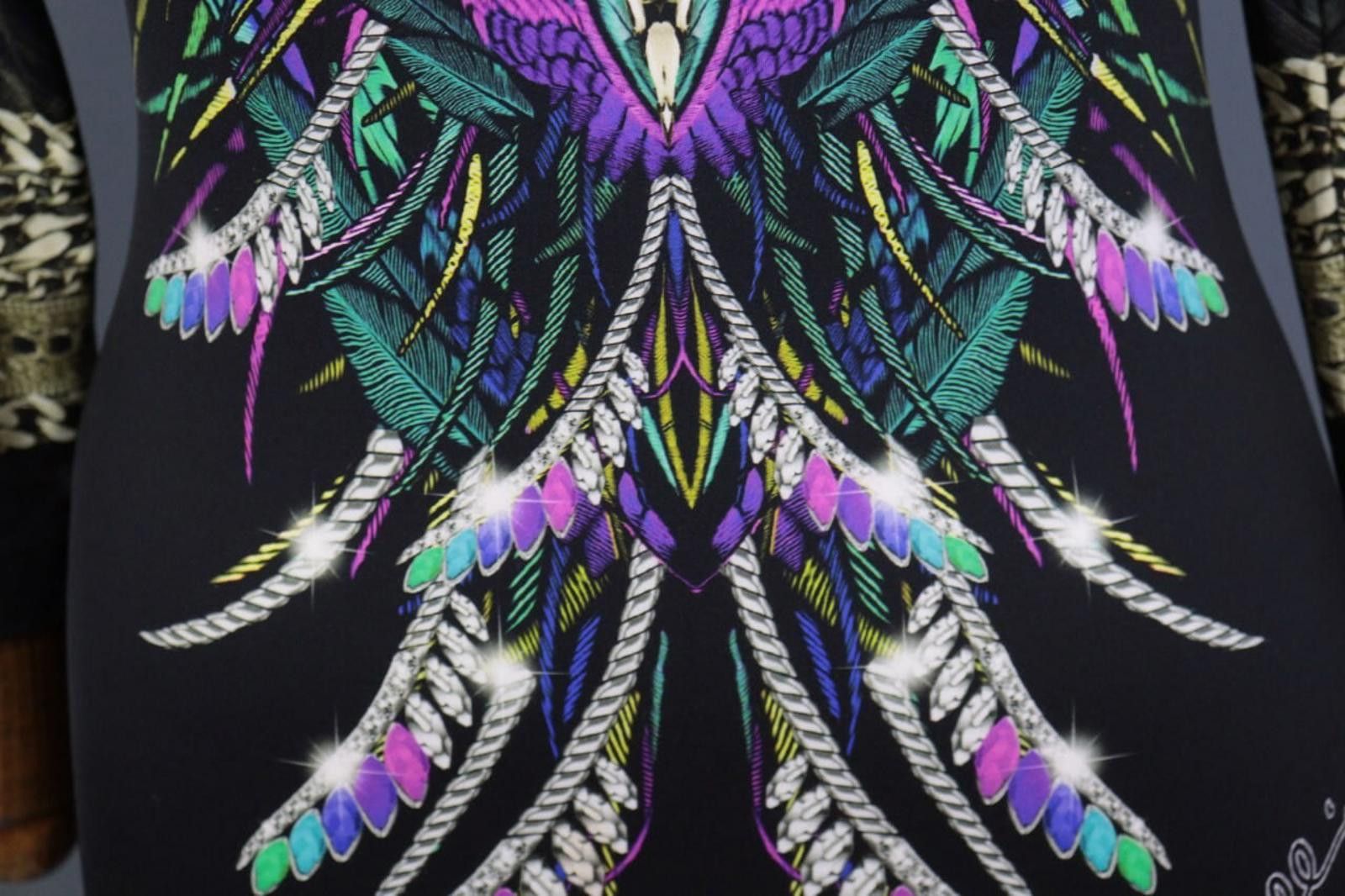 Just Cavalli Just Cavalli Black V-Neck Art Animals Knee Dress Size 40 Size M / US 6-8 / IT 42-44 - 3 Thumbnail