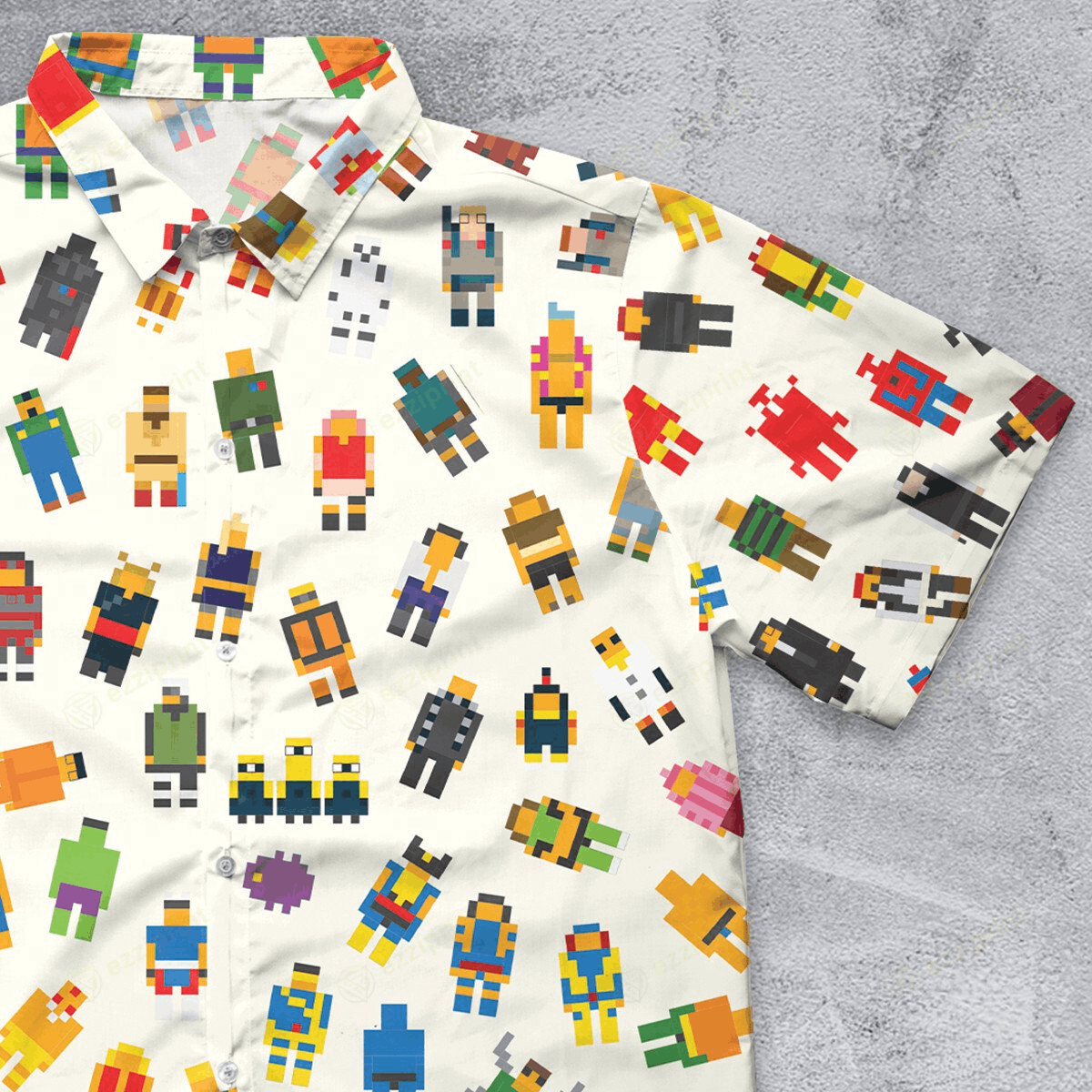 Designer × The Unbranded Brand Famous Characters Pixel Button Down Shirt, Retro 8-Bit Shirt Size US L / EU 52-54 / 3 - 1 Thumbnail