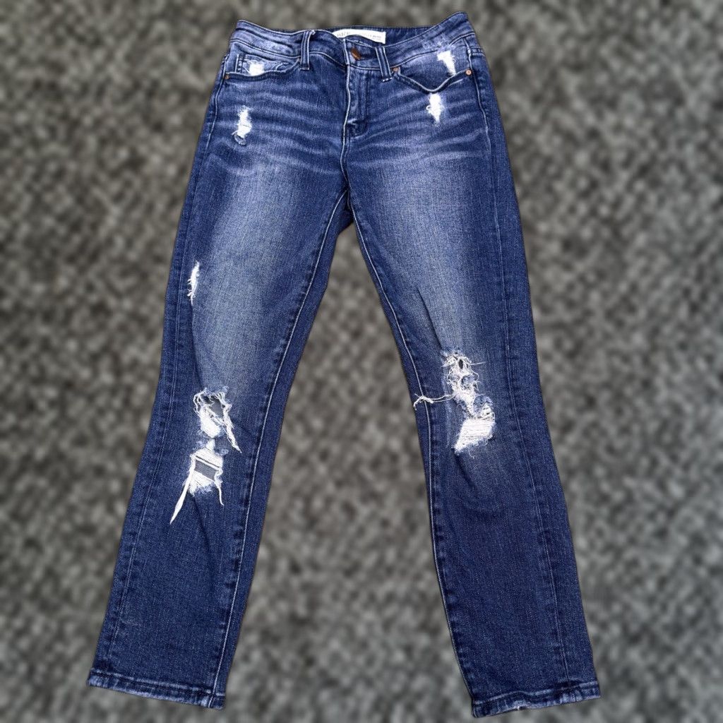 Vintage BKE Stella Ankle Skinny Jeans Womens 25 Mid Rise Stretch Distressed Jeans Blue 5-Pocket Denim Slim Regular Inseam 25.5in Size 42" / US 20 - 1 Thumbnail