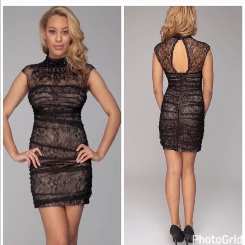 Vintage Bebe | Vintage Y2K Black Lace Cocktail High Neck Mini Dress Size S / US 4 / IT 40 - 11 Thumbnail