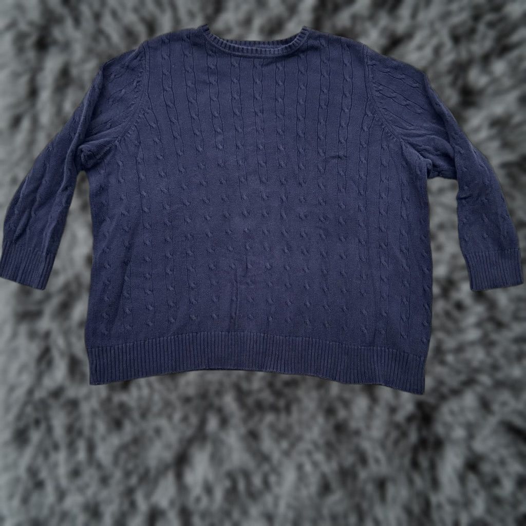 Vintage Woman Within Sweater Women 3X Plus 30/32 Fisherman Grandmacore Warm Preppy 2010s Blue Cotton Knit Crew Neck Long Sleeve Pullover All Seasons Casual Size XXL / US 16-18 / IT 52-54 - 1 Thumbnail