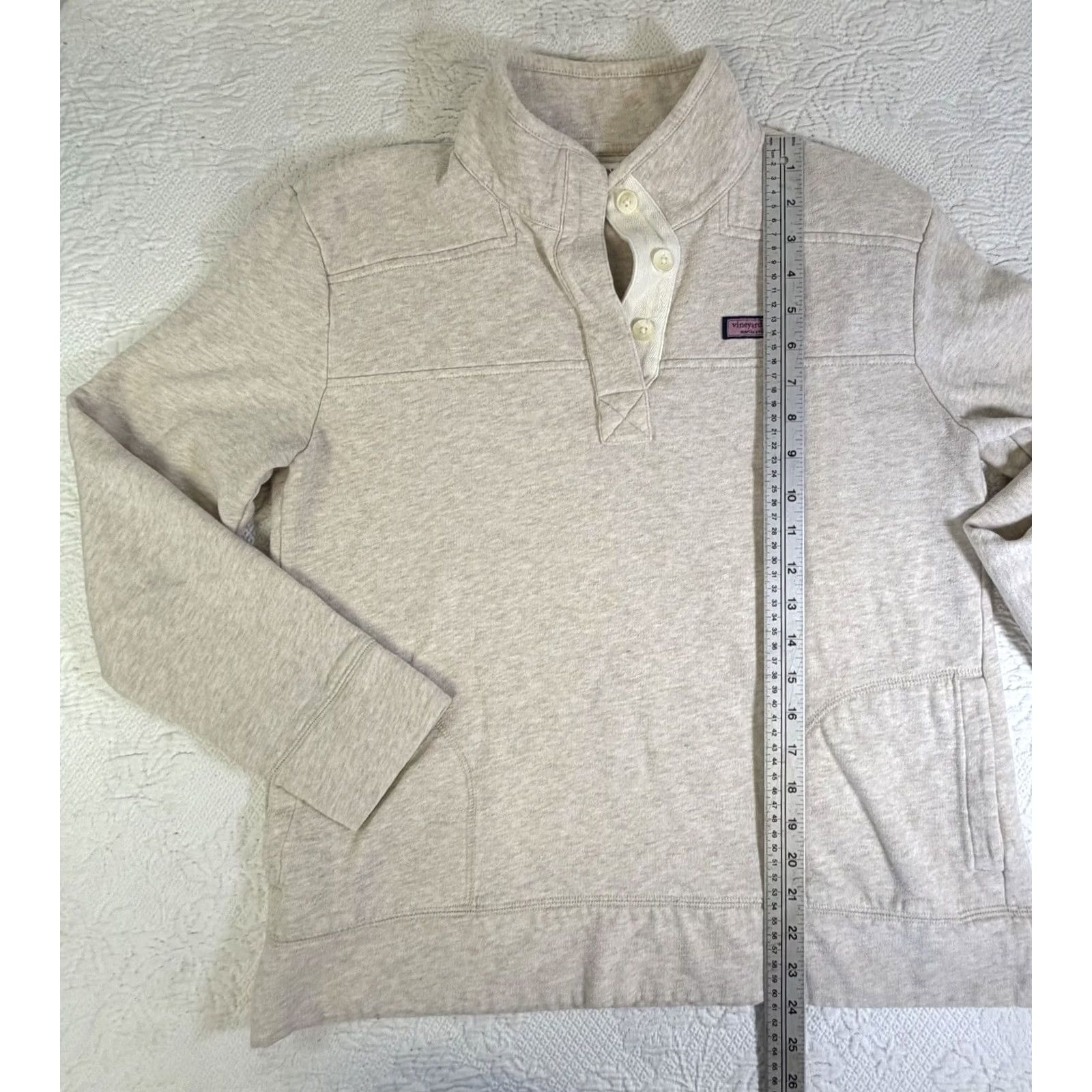 Vineyard Vines Vineyard Vines Shep Shirt Pullover Top Womens M Oatmeal 1/4 Button Pockets Mock Neck Button Logo Sweatshirt Athletic Activewear Long Sleeve Size M / US 6-8 / IT 42-44 - 3 Thumbnail