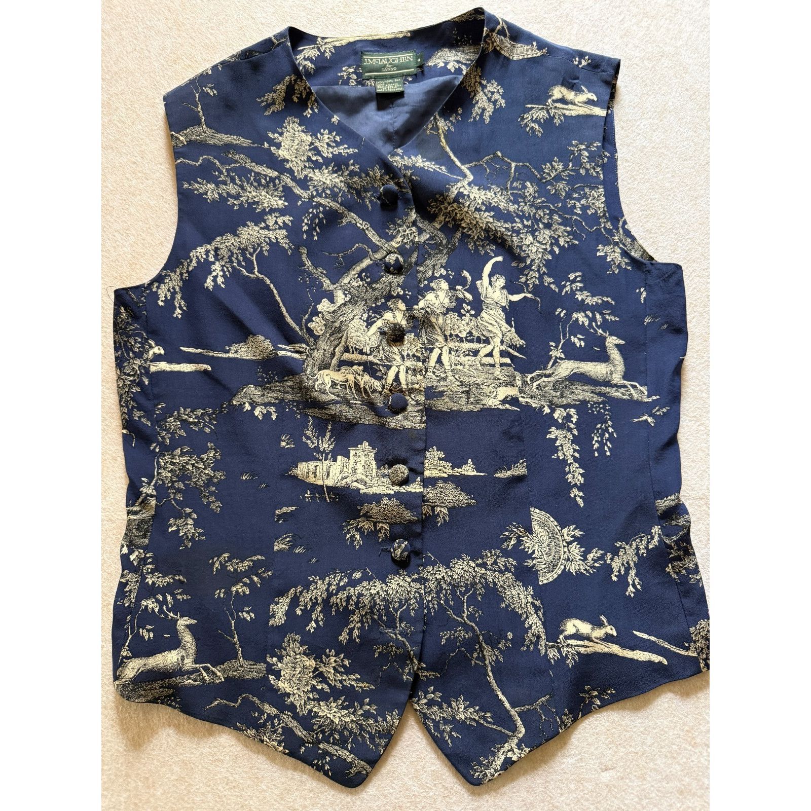 J.McLaughlin J. McLaughlin Silk Chinoiserie Vest Blue Button Front Print Size S / US 4 / IT 40 - 3 Thumbnail