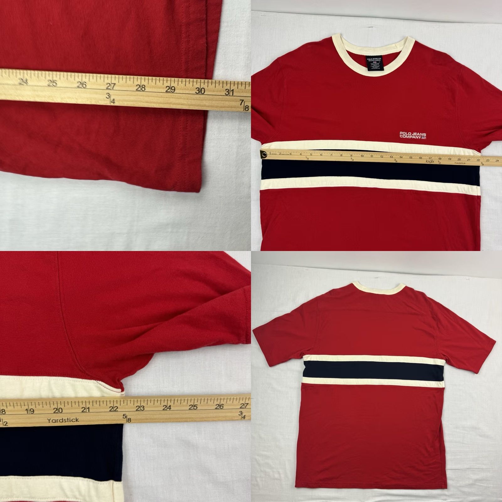 Polo Ralph Lauren VINTAGE Polo Jeans Company T Shirt Adult Medium Striped Hipster 90s Y2K Red Cotton Polo Ralph Lauren Mens T-Shirt Crew Neck Short Sleeve) Size US M / EU 48-50 / 2 - 8 Thumbnail