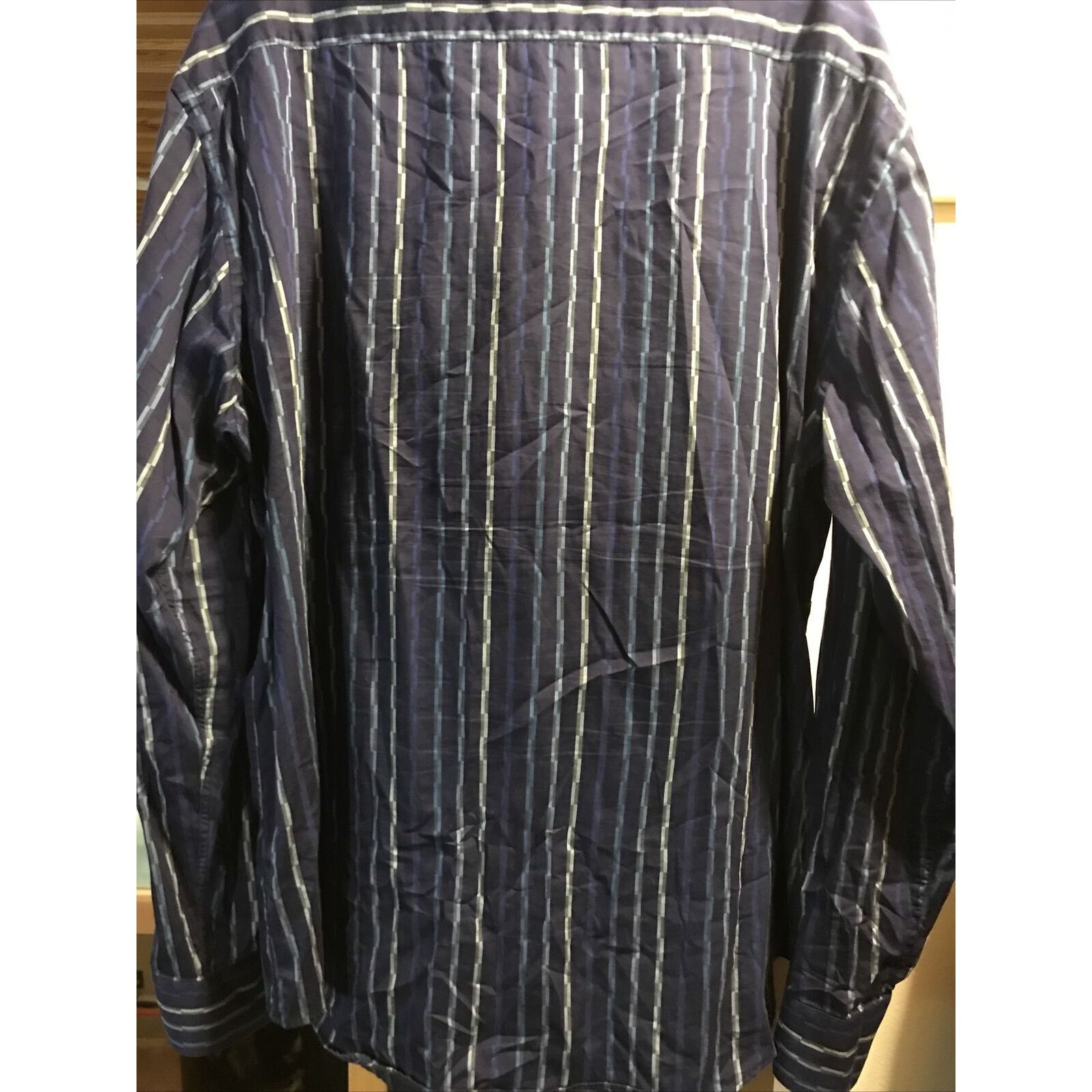 BUGATCHI Bugatchi Uomo Men’s XXL Blue Striped LS Button Cotton Shirt Size US XXL / EU 58 / 5 - 11 Thumbnail