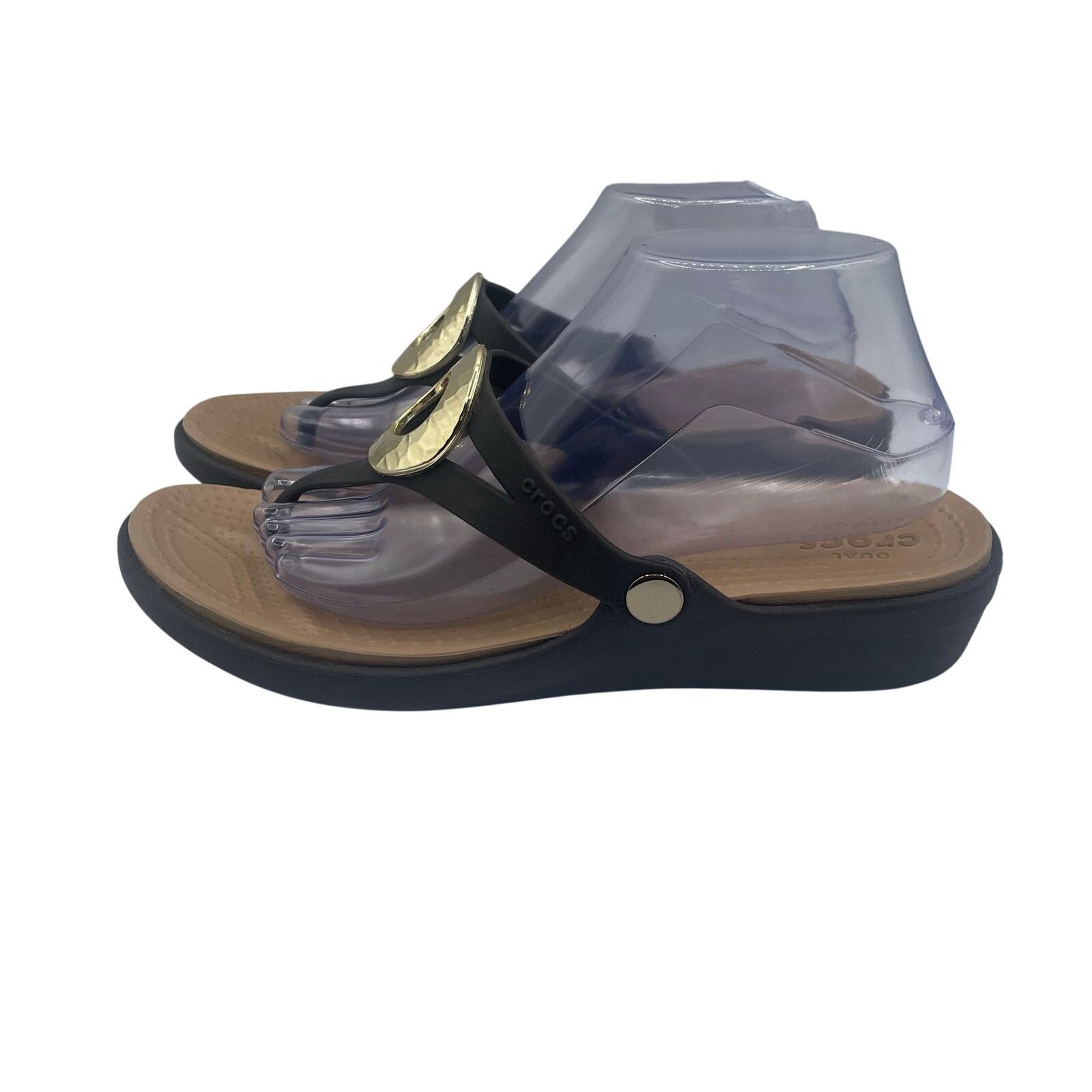 Crocs Crocs Sanrah Hammered Circle Wedge Flip Sandals Espresso 10 Size US 10 / IT 40 - 1 Thumbnail