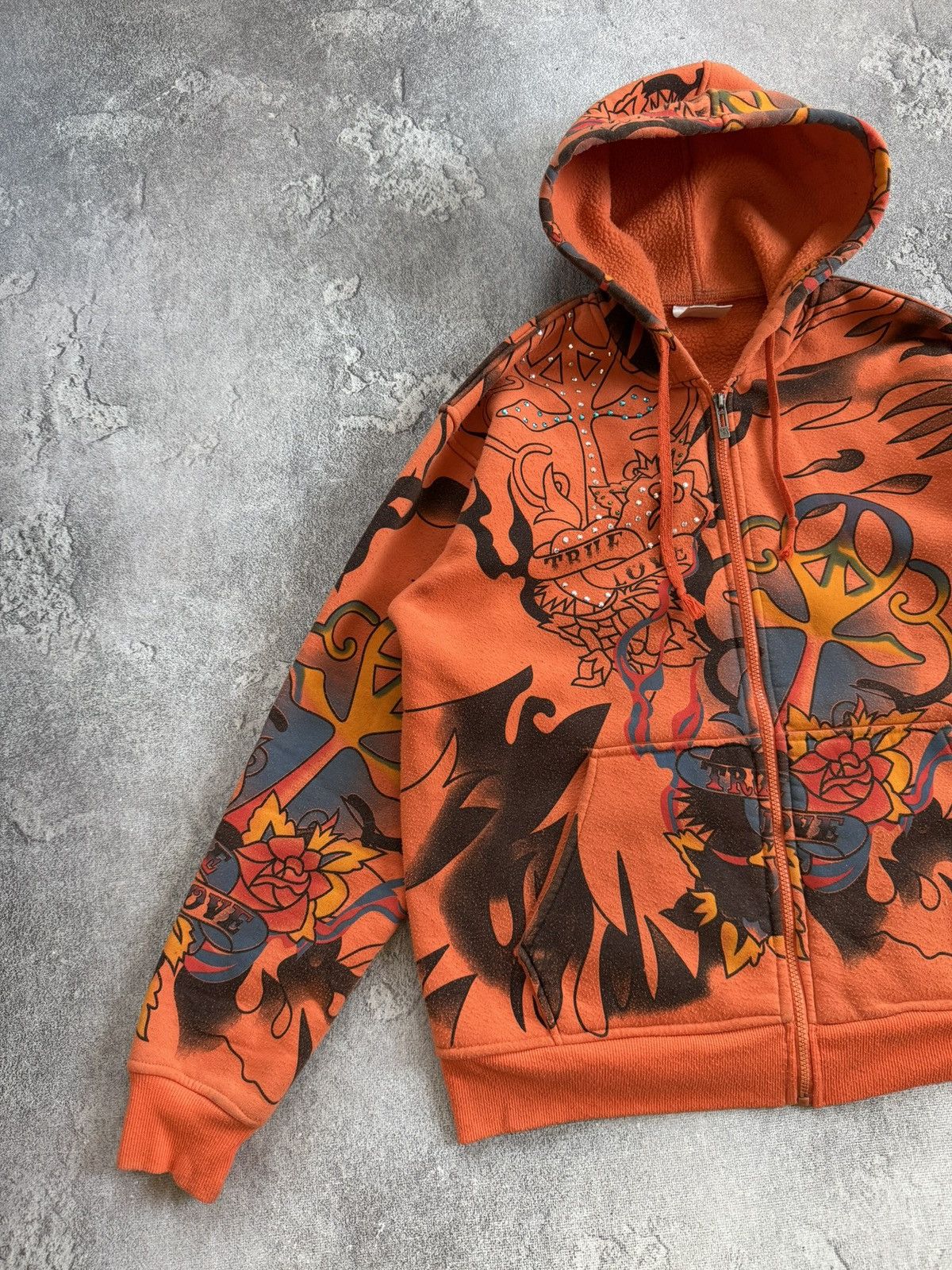 Ed Hardy True Love all printed tattoo rhinestones skeleton hoodie zip Size US L / EU 52-54 / 3 - 8 Thumbnail