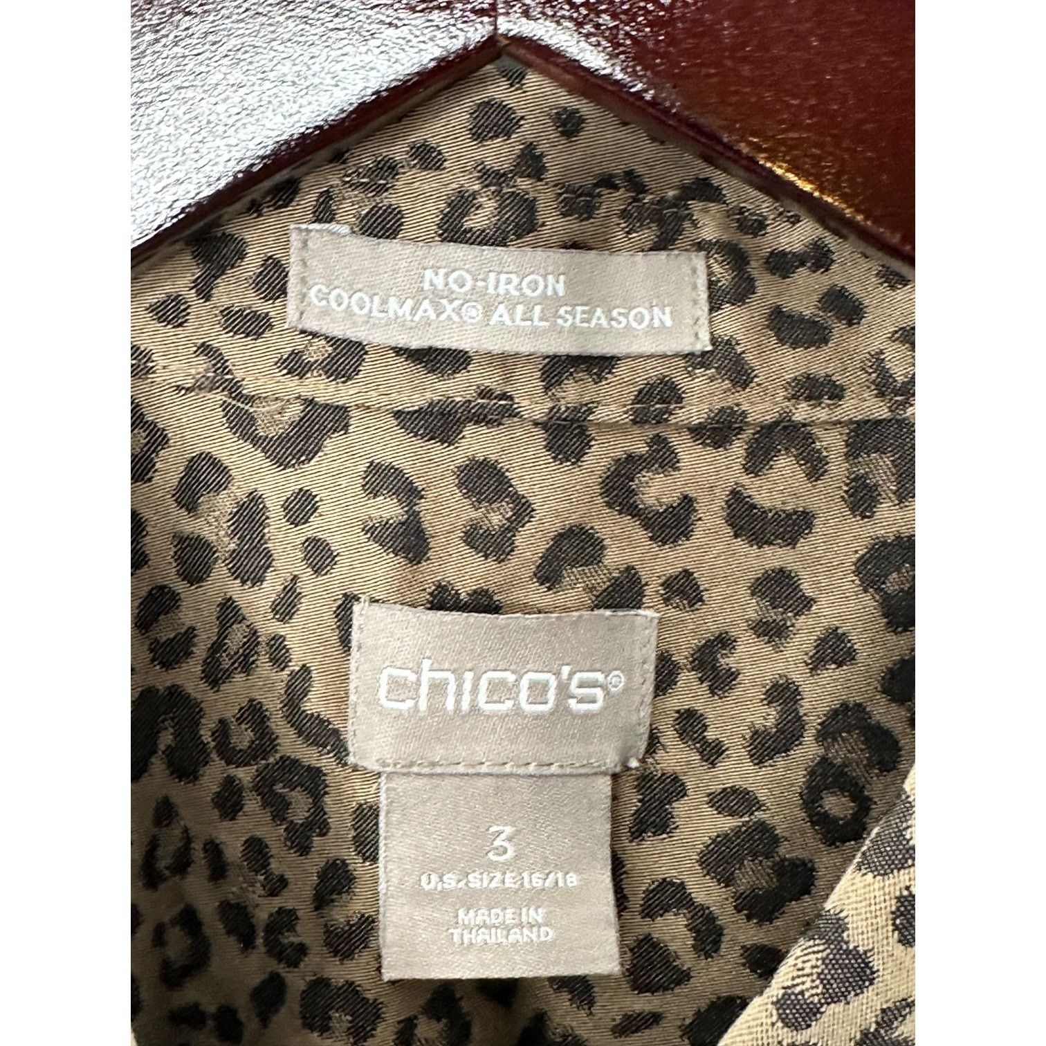 Chicos Chico's No-Iron Coolmax All Seasons Cheetah-Print Shirt Size XXL / US 16-18 / IT 52-54 - 3 Thumbnail