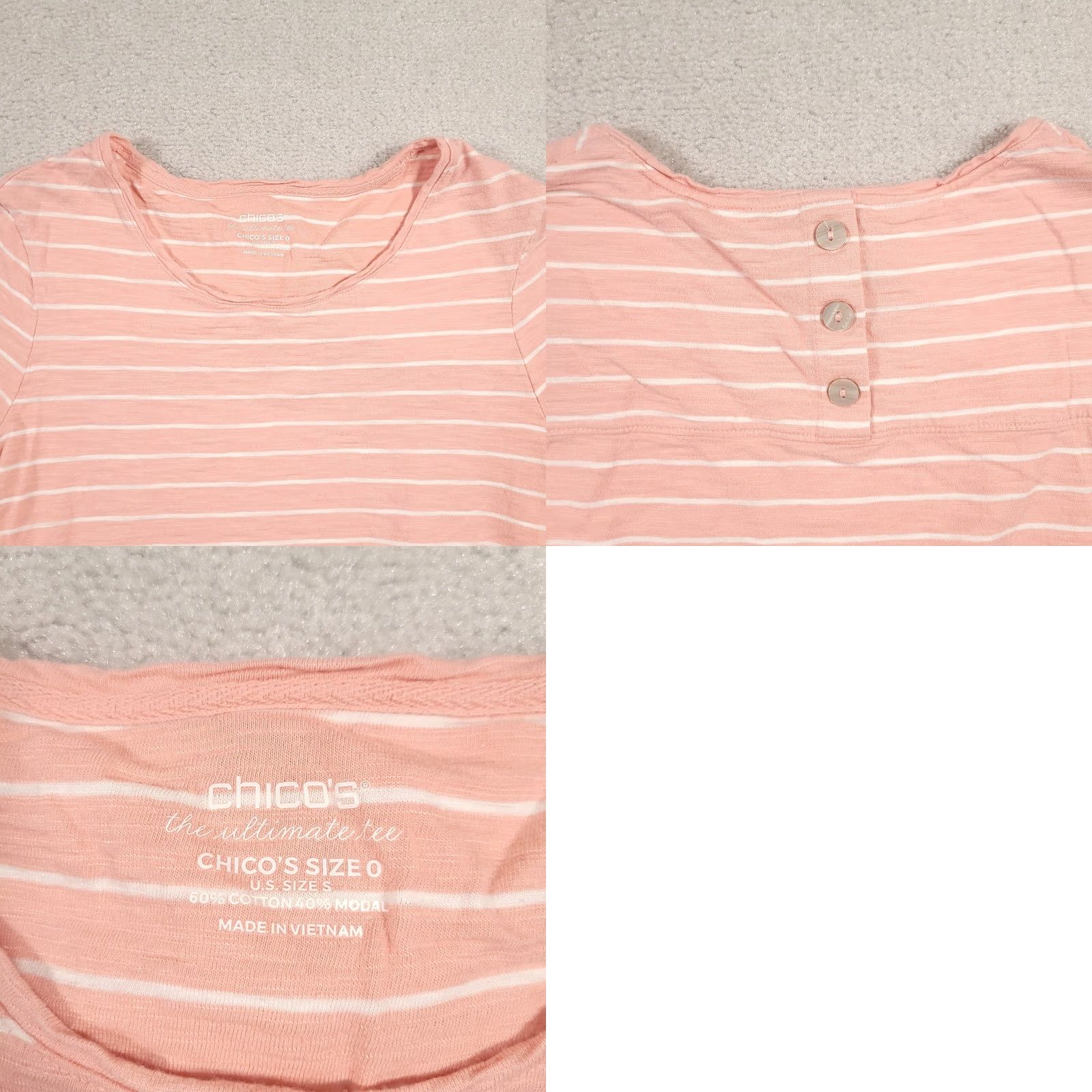 Vintage Chico's Top Womens Small Pink The Ultimate Tee Short Sleeve Stripe Size S / US 4 / IT 40 - 8 Thumbnail