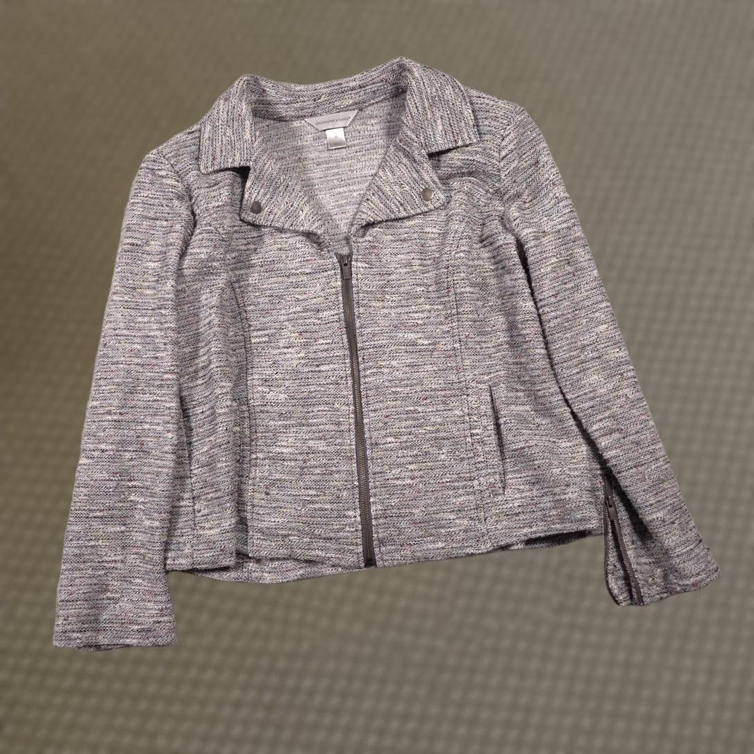 Vintage Christopher & Banks Jacket Womens M Gray Knit Moto Zip Snap Lapel Pockets Size M / US 6-8 / IT 42-44 - 1 Thumbnail