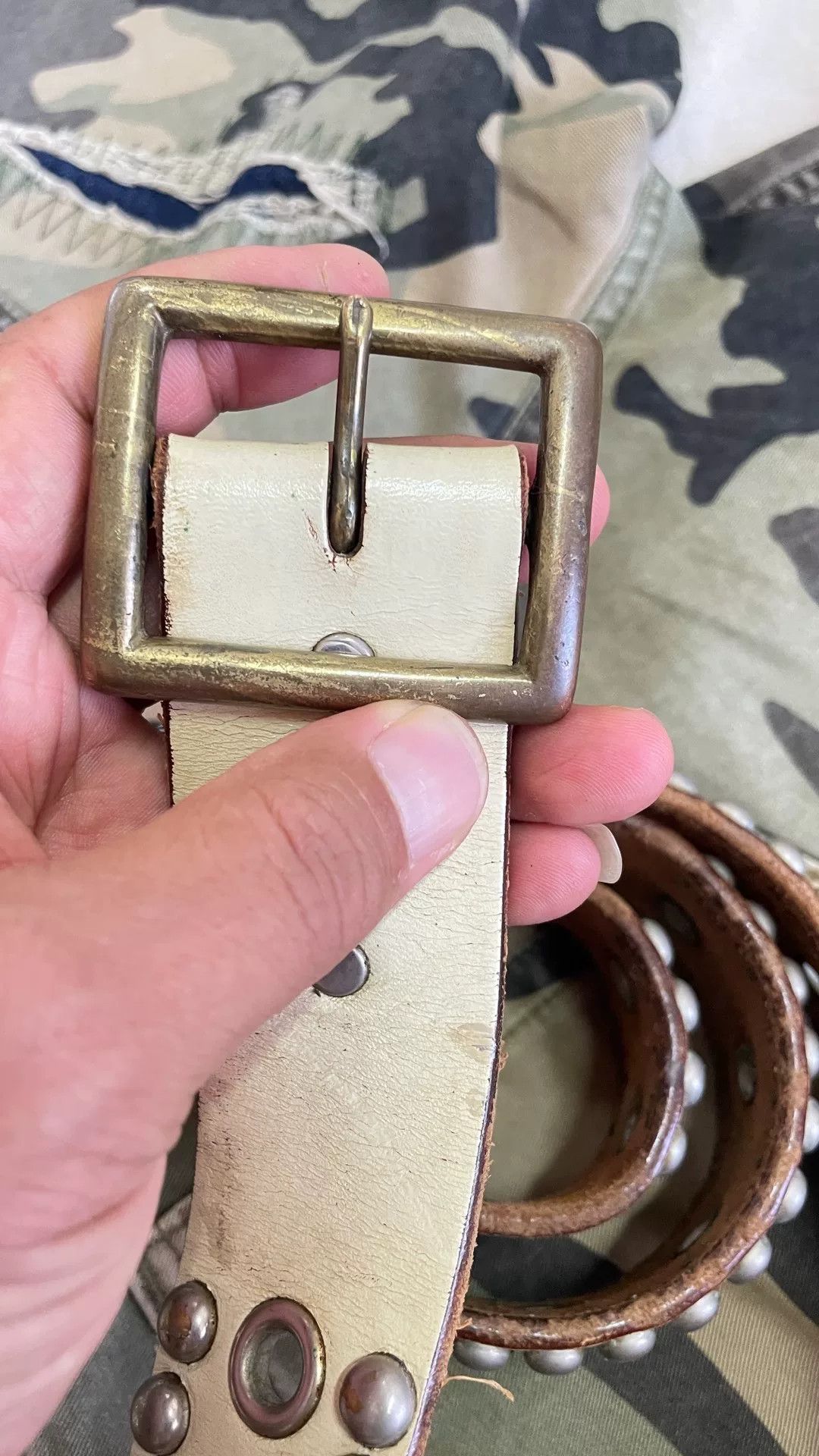 Japanese Brand HTC Distressed White Rivet Belt Size 34 Size ONE SIZE - 1 Thumbnail