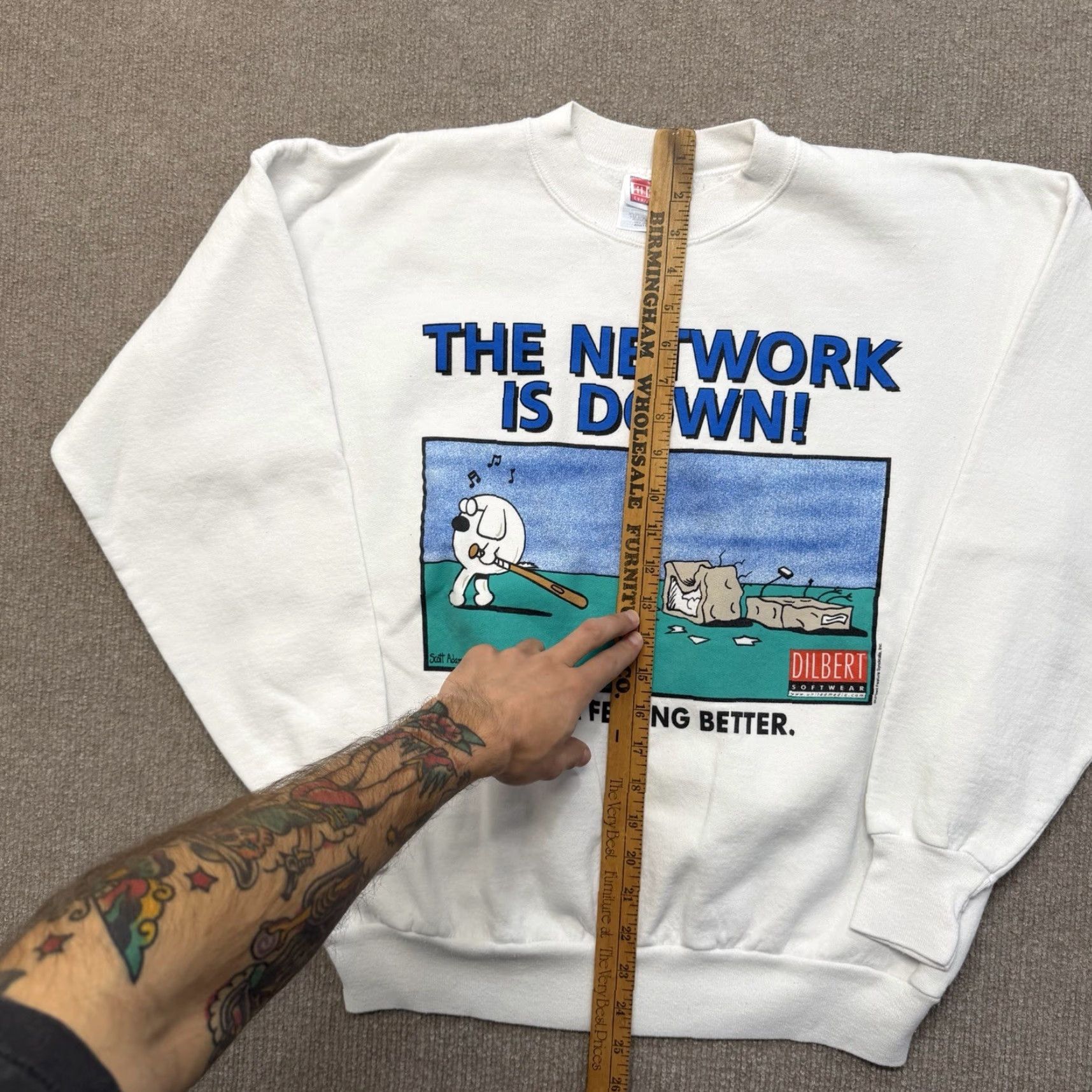 Vintage VINTAGE Dilbert Sweatshirt Mens L 90s Graphic Print White Cotton Blend Fleece Pullover Scott Adams Size US L / EU 52-54 / 3 - 5 Thumbnail