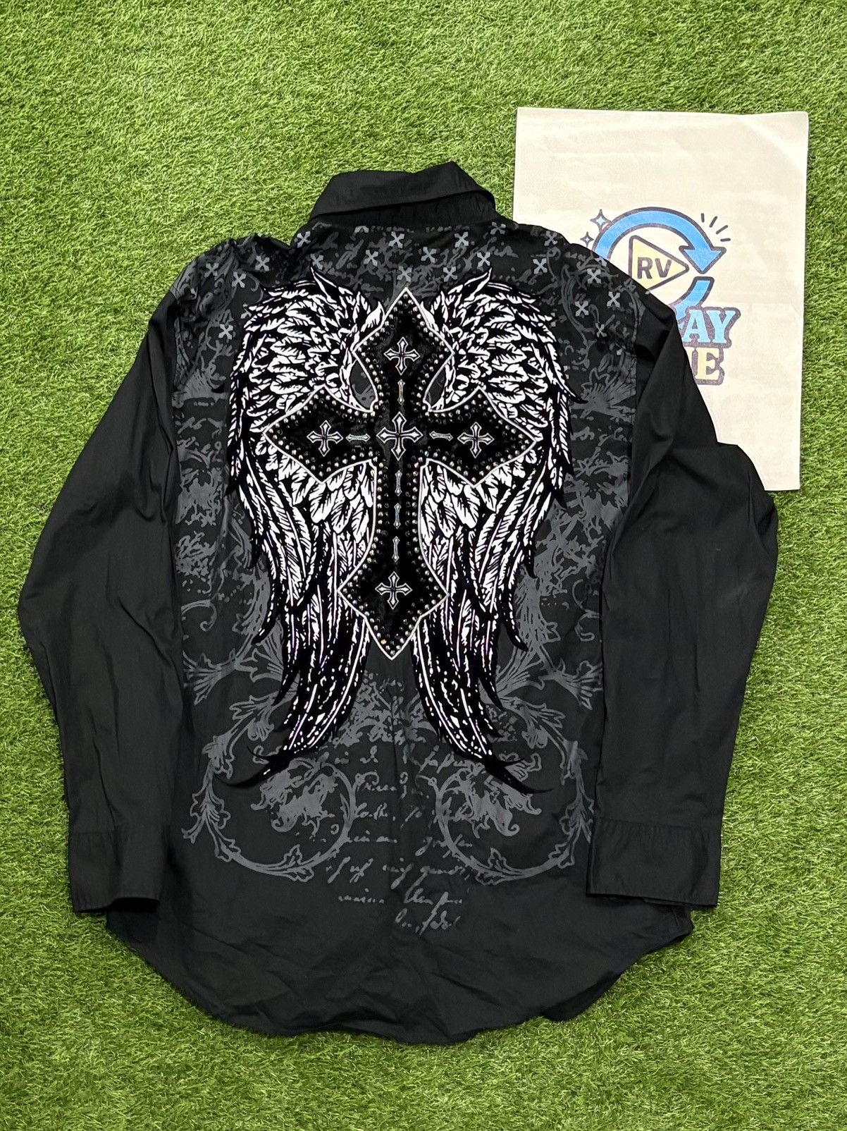 Vintage Y2K VICTORIOUS CROSS CHROME HEARTS STYLE BUTTON UP SHIRT Size US XXL / EU 58 / 5 - 1 Thumbnail