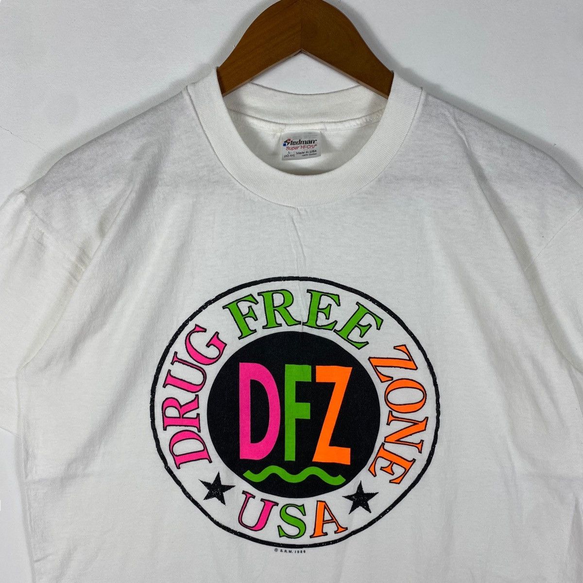 Vintage Vintage 80's DRUG FREE ZONE Usa Graphic Tee Shirt Large Size Size US L / EU 52-54 / 3 - 2 Thumbnail