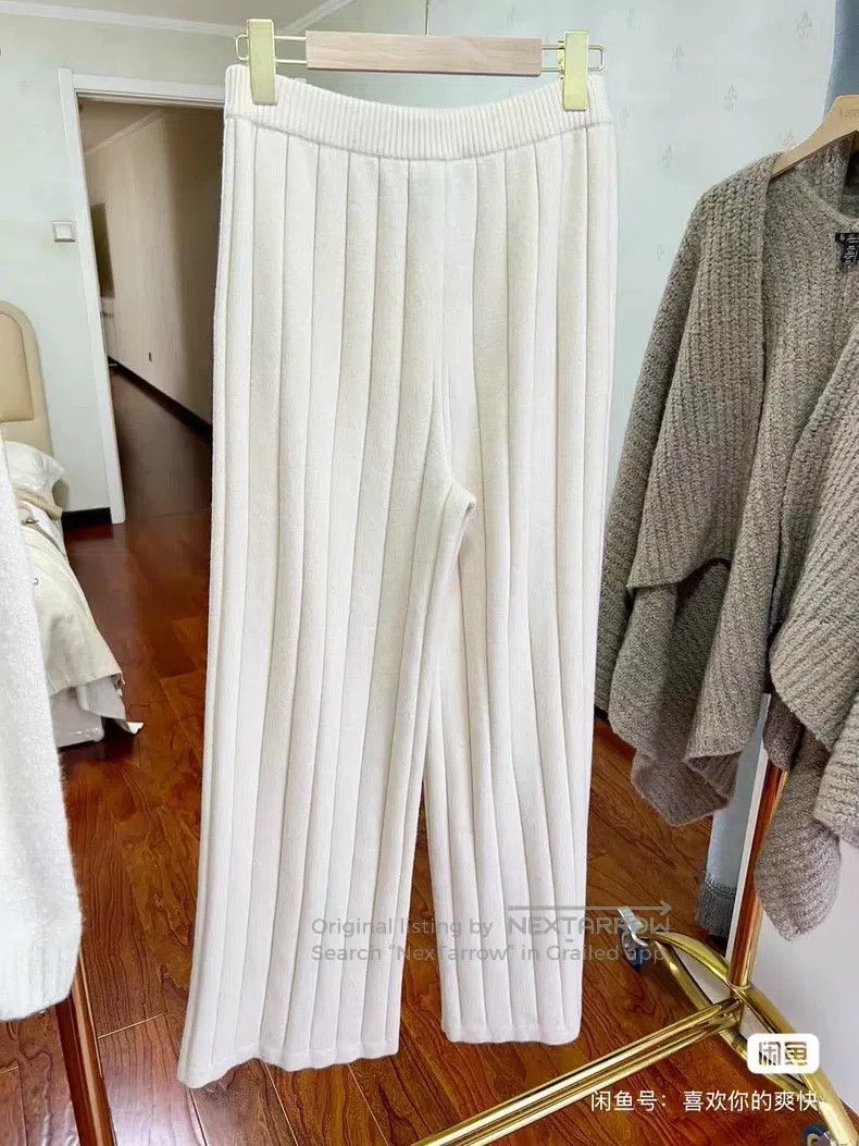 Loro Piana Loro Piana White Cashmere Ribbed Wide Leg Pants Size 26" / US 2 / IT 38 - 3 Thumbnail