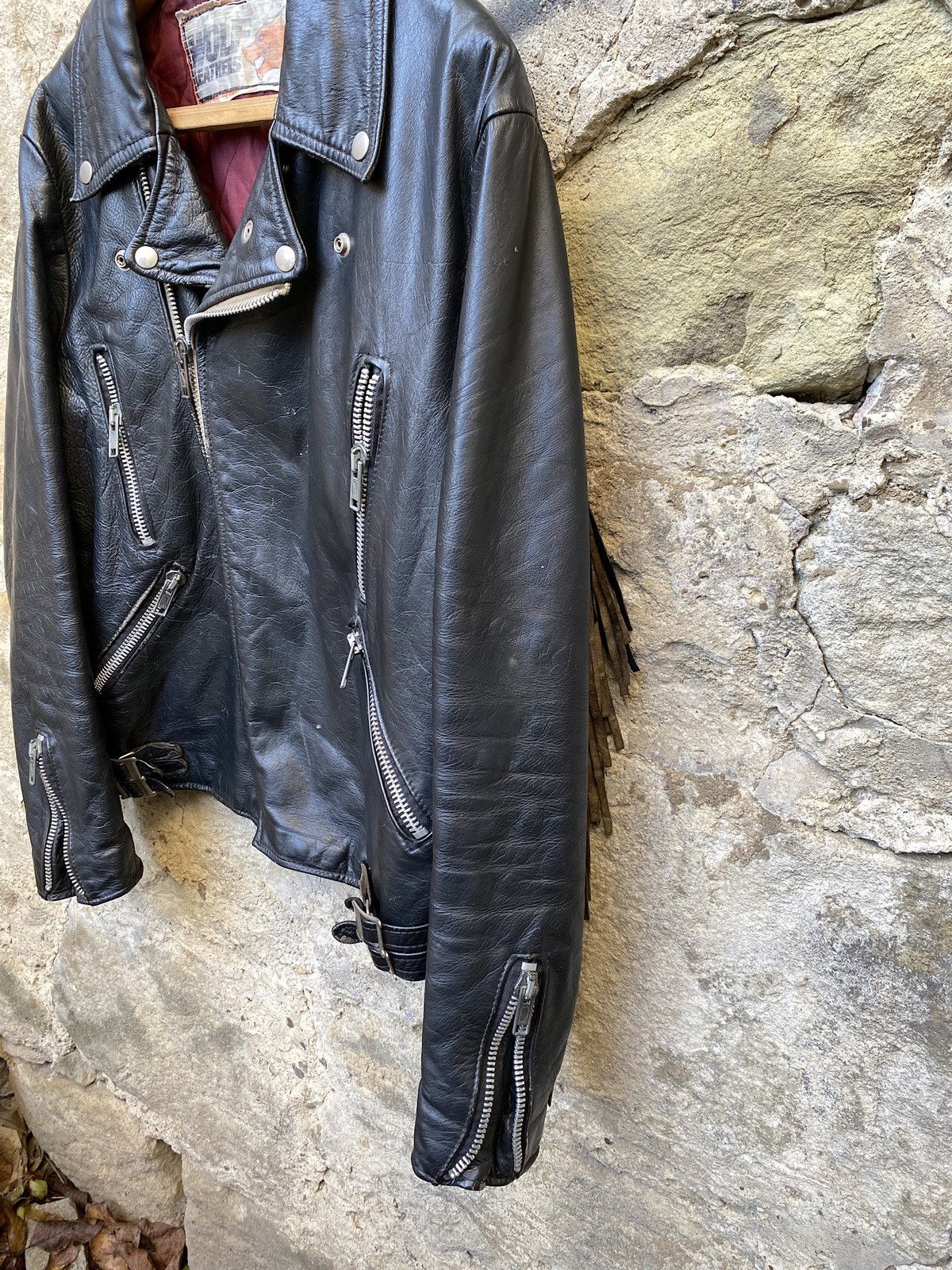 Vintage Rare Vintage 70s Wolf Leathers Fringed Leather Biker Jacket Size US L / EU 52-54 / 3 - 5 Thumbnail