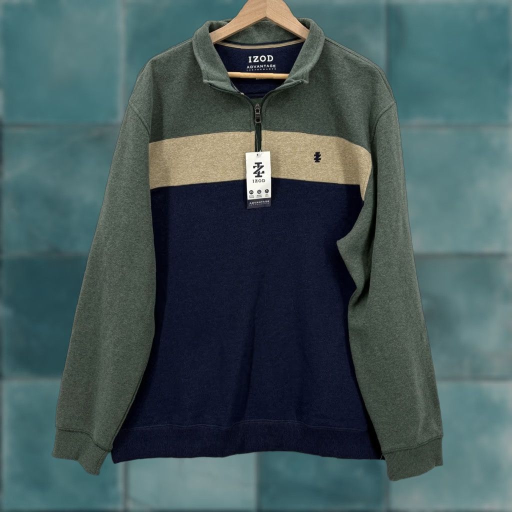 Izod VINTAGE? No, it's not vintage. IZOD Sweatshirt Mens XL Pullover Green Advantage Performance 1/4 Zip Fleece Logo Size US XL / EU 56 / 4 - 1 Thumbnail