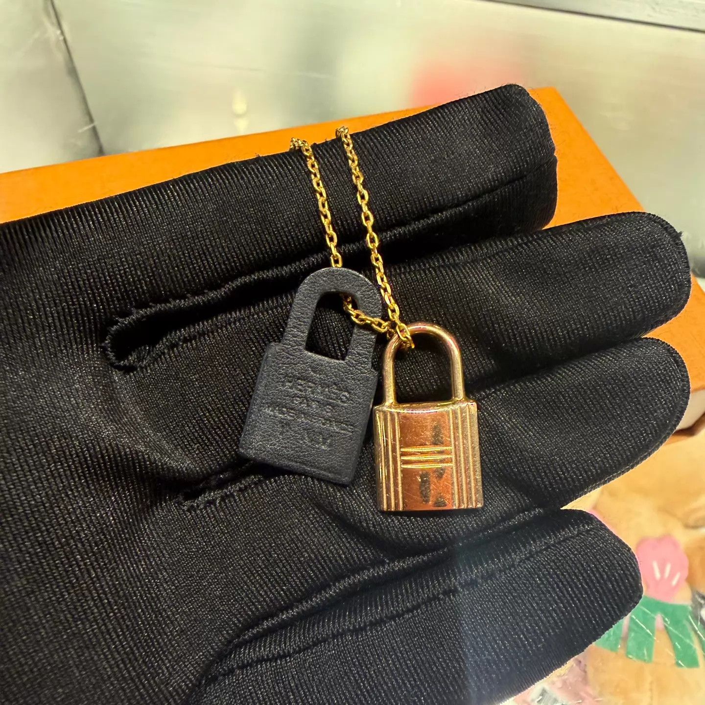 Hermes Hermes O'Kelly Black Rose Gold Lock Dual-Pendant Necklace Size ONE SIZE - 2 Thumbnail