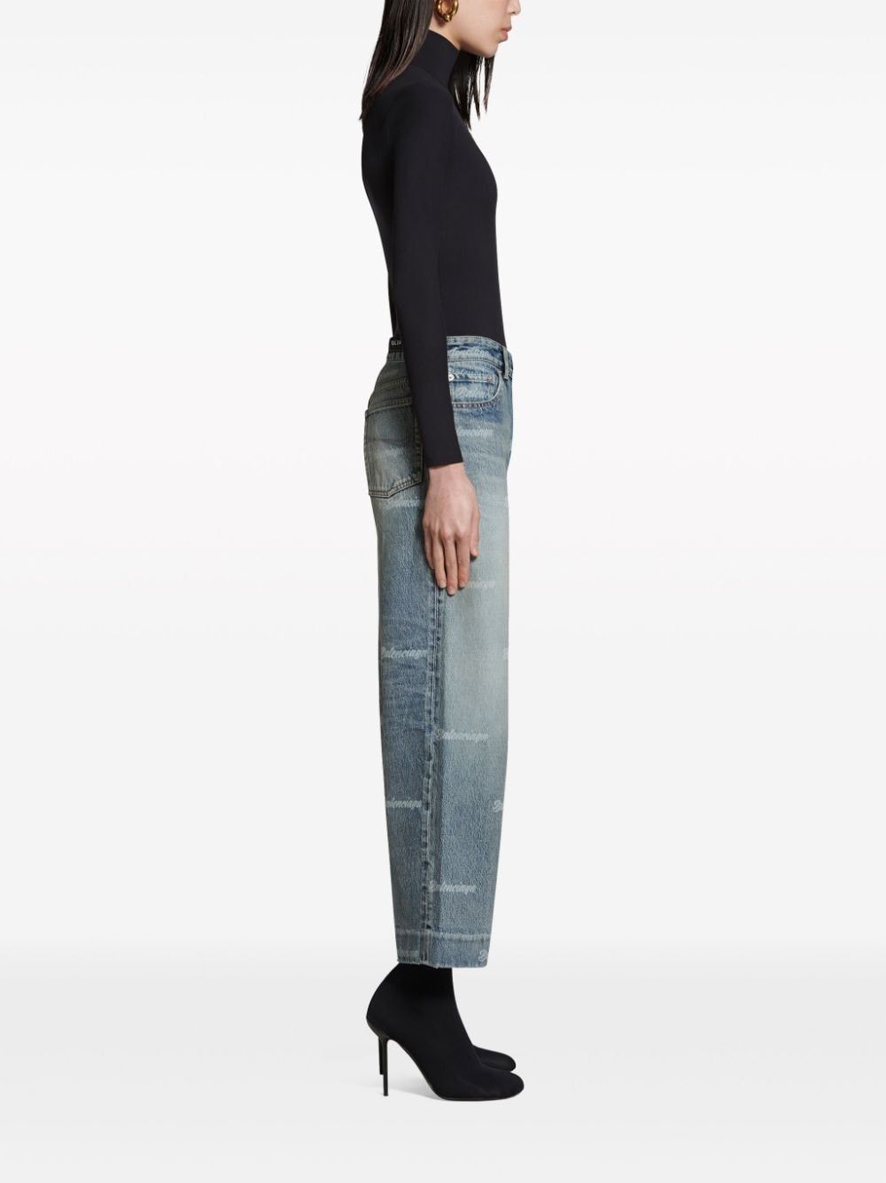Balenciaga o1mt1gz0325 Girly Allover Cropped Jeans Pant in Blue Size 25" / US 0 / IT 36 - 3 Thumbnail
