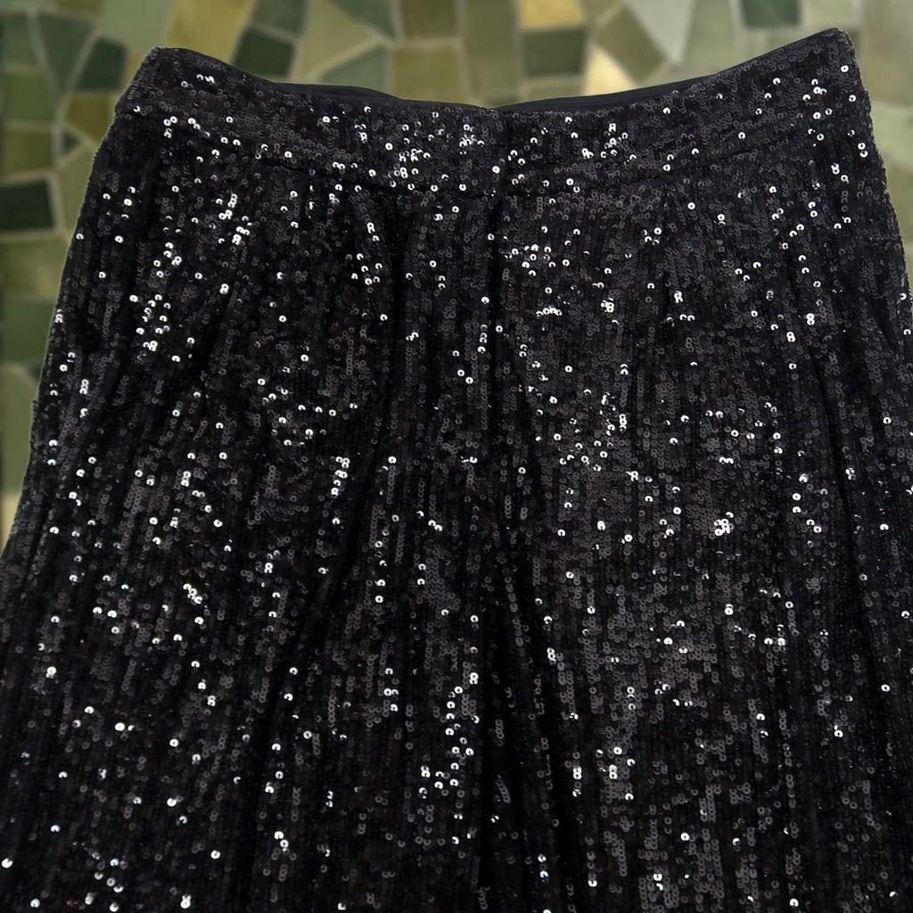 Express VINTAGE Express Black Sequin Cropped High Rise Wide Leg Pants Small Size 28" / US 6 / IT 42 - 1 Thumbnail