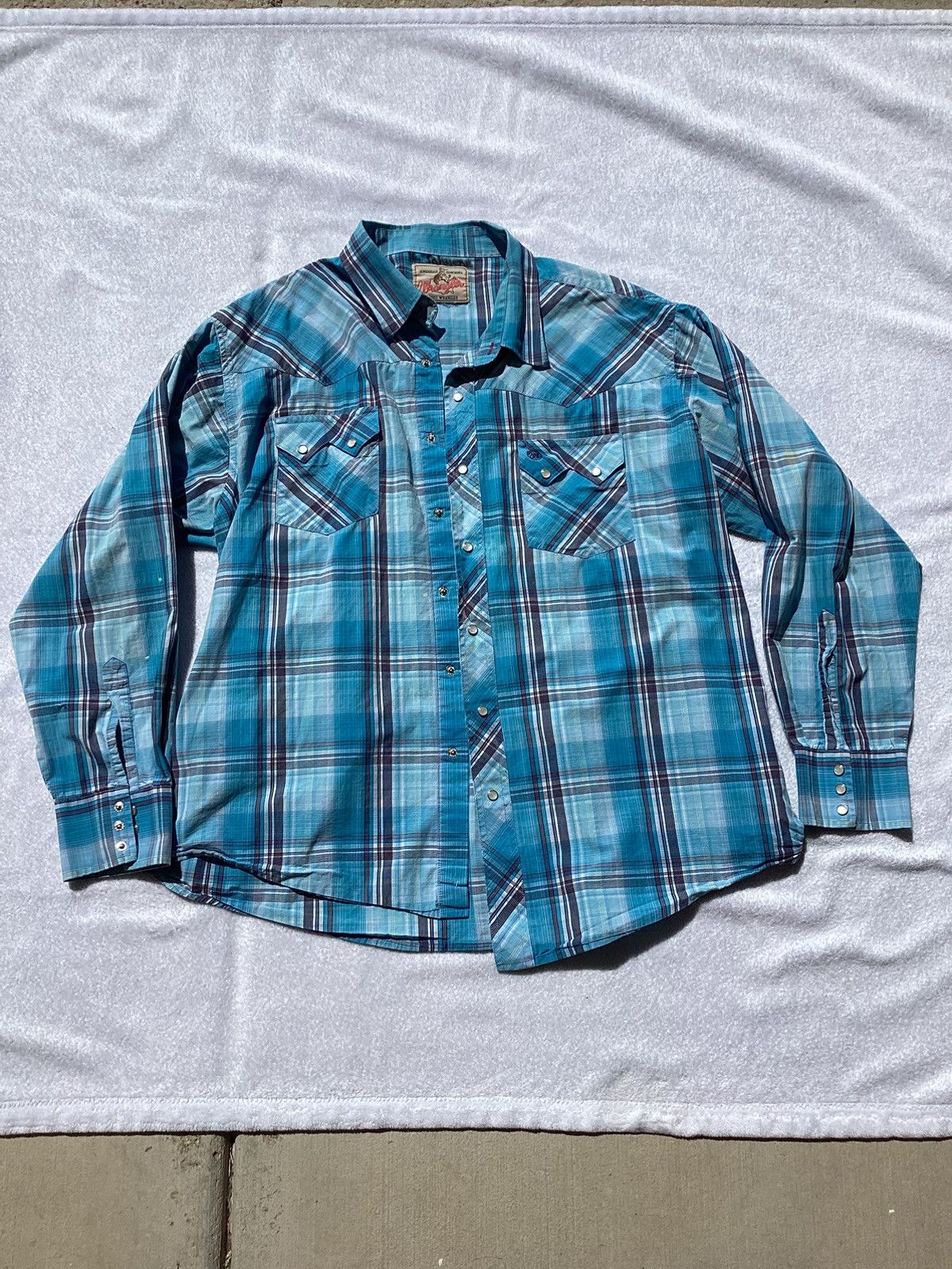 Vintage × Wrangler Vintage 90s Wrangler plaid pearl button up long sleeve shirt Size US XL / EU 56 / 4 - 1 Thumbnail