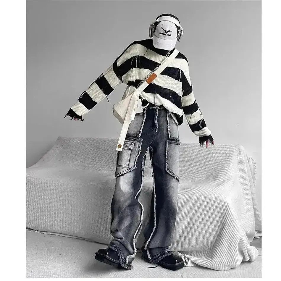 Japanese Brand Black Grey Gothic Baggy Jeans Men Women Size US 32 / EU 48 - 1 Thumbnail