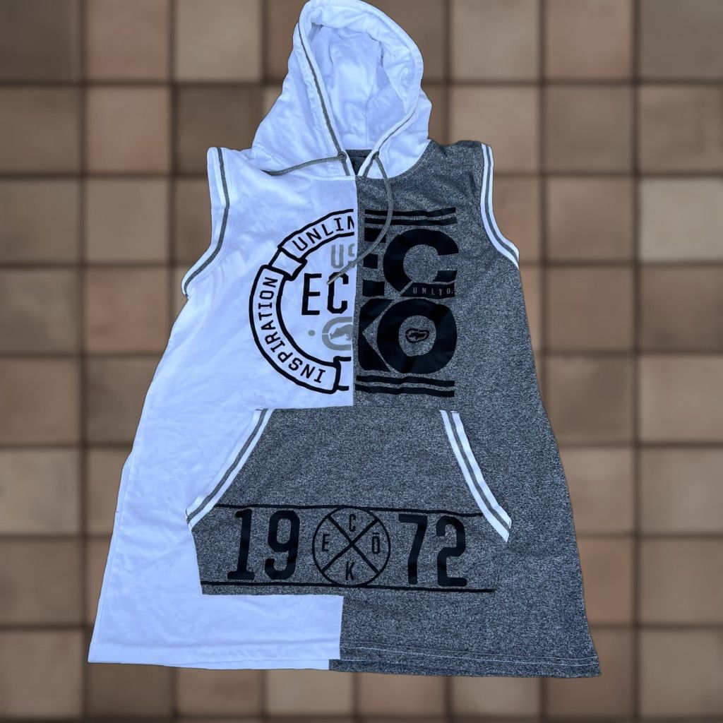 Ecko Unltd. Ecko Unltd Hoodie Mens Size M White Gray Sleeveless Hooded Pockets Logo Graphic Print Pullover Size US M / EU 48-50 / 2 - 1 Thumbnail
