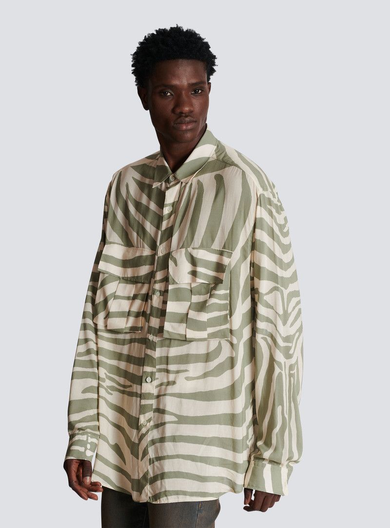 Balmain o1y0426 Patterned Shirt in Military Green/White Size US M / EU 48-50 / 2 - 3 Thumbnail