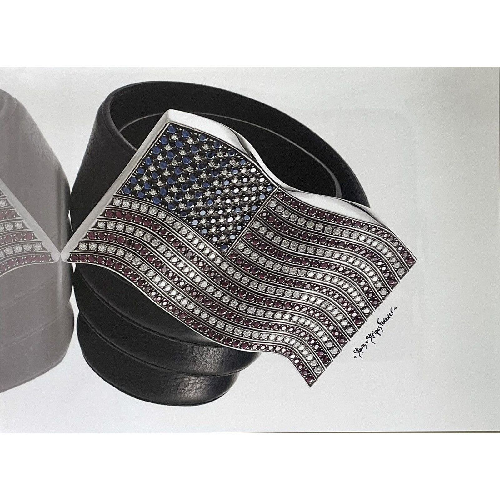 Chrome Hearts × Japanese Brand × Vintage Chrome Hearts America flag belt buckle Poster framed 9x11 Size ONE SIZE - 2 Thumbnail