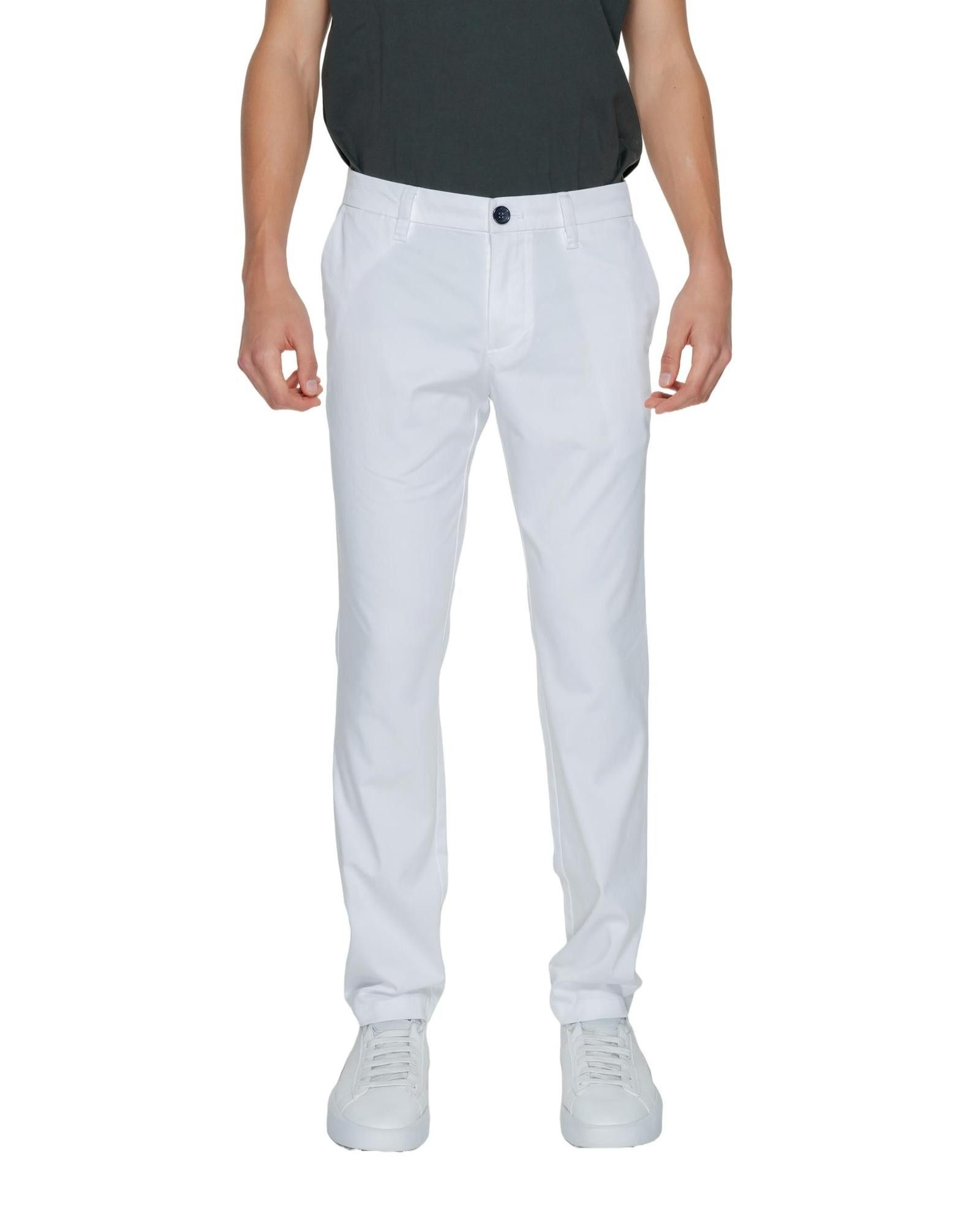 Image of Armani Exchange Zip And Button Fastening Trousers in White, Men's (Size 33)