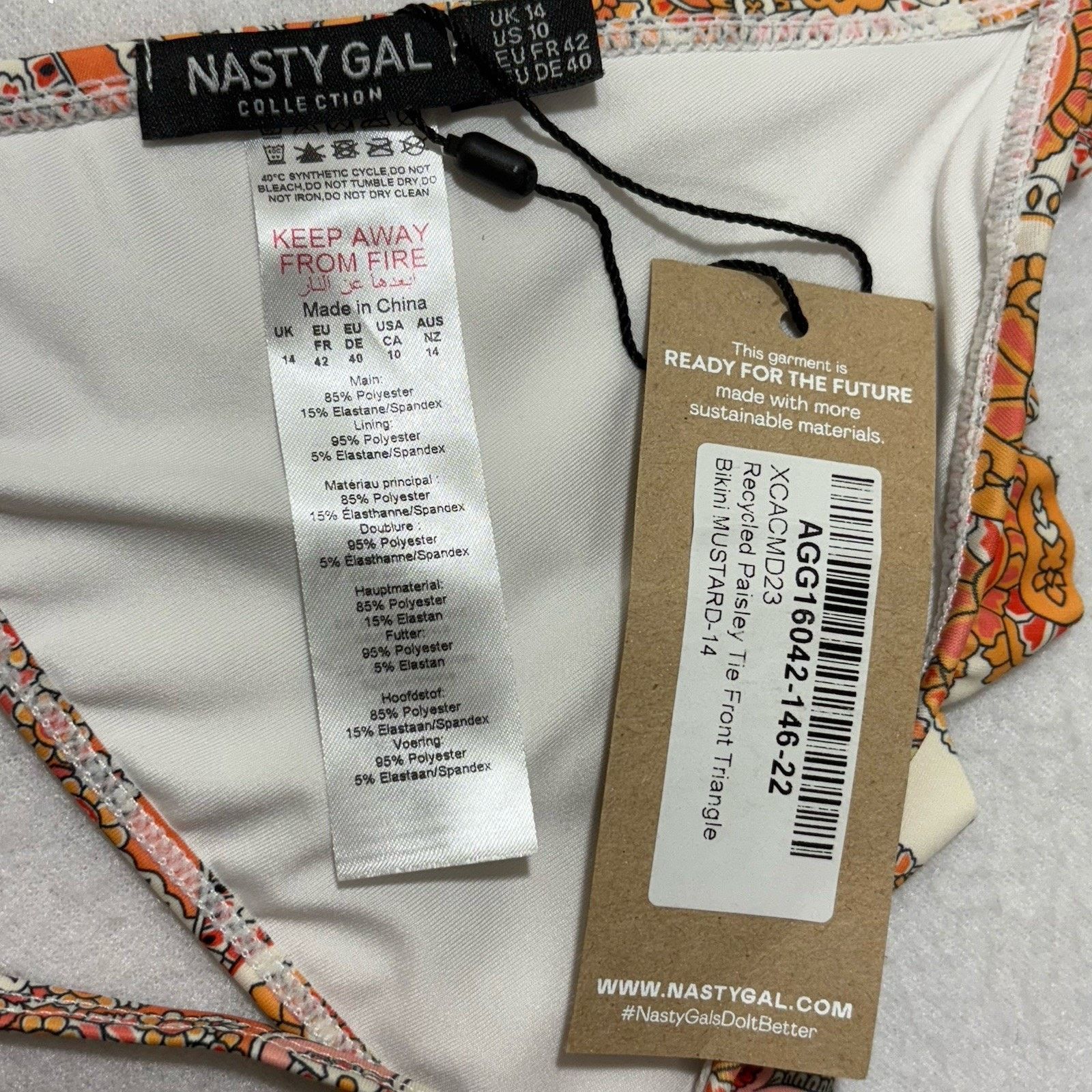 Nasty Gal Nasty Gal 10 Paisley Tie Front Bikini Top Swimwear Halter Size ONE SIZE - 7 Thumbnail